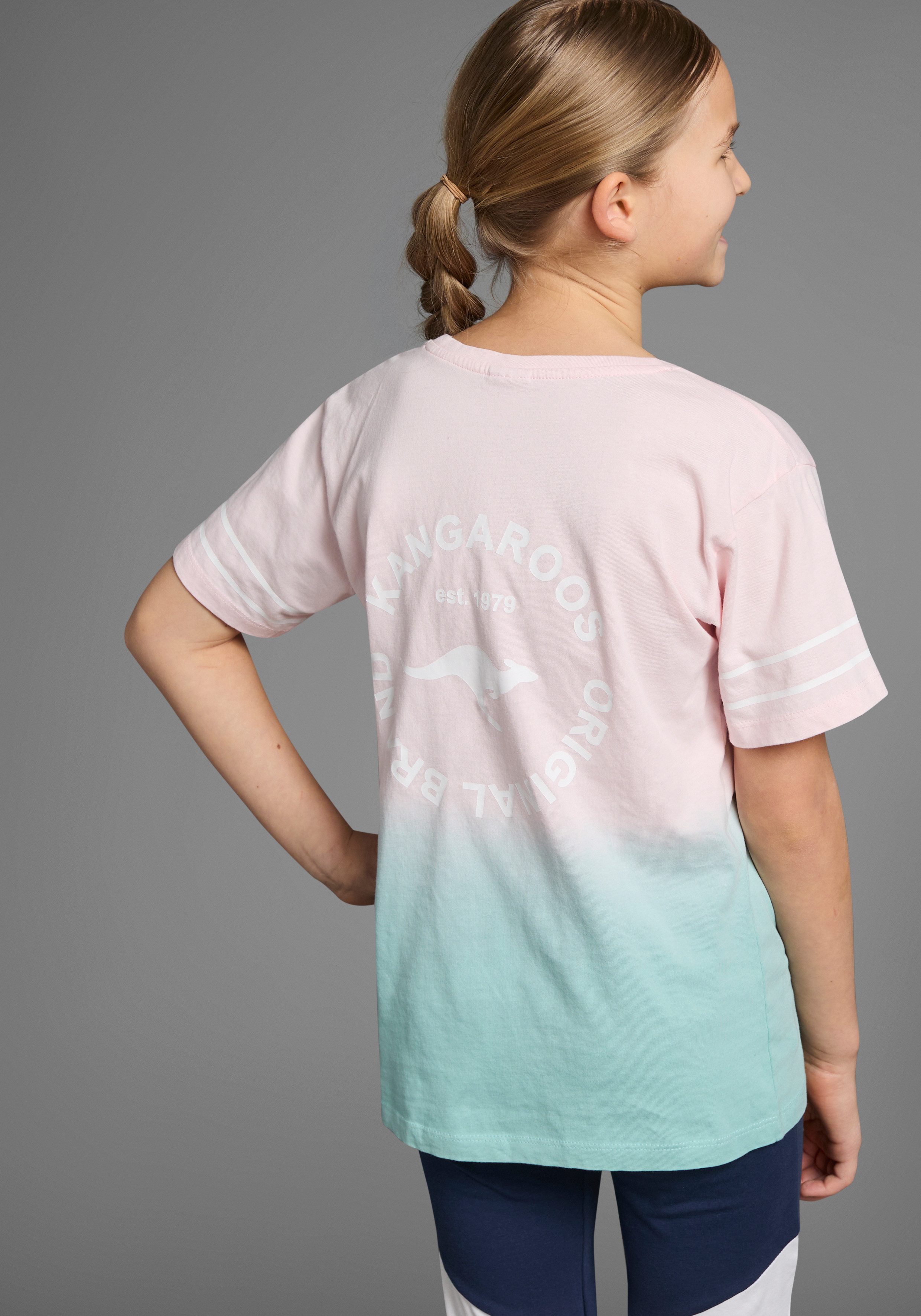 KangaROOS T-shirt Met trendy kleurverloop korte mouwen, comfortabele pasvorm, met logoprint, ronde hals meisjes t-shirts maat 164/170 roze