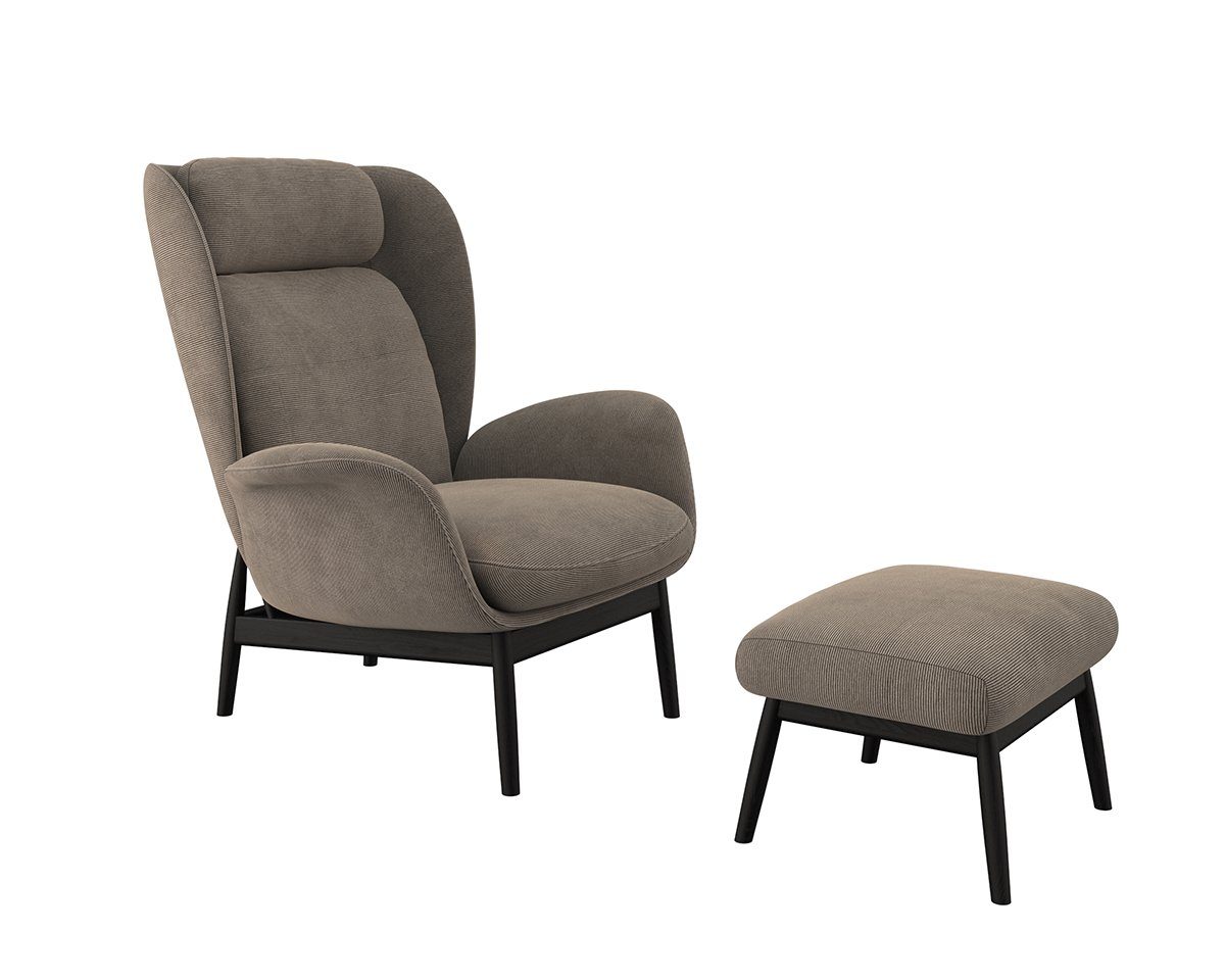 FLEXLUX Oorfauteuil Padova Stijl & comfort, organische vorm, geïntegreerde lendensteun, zwarte voet