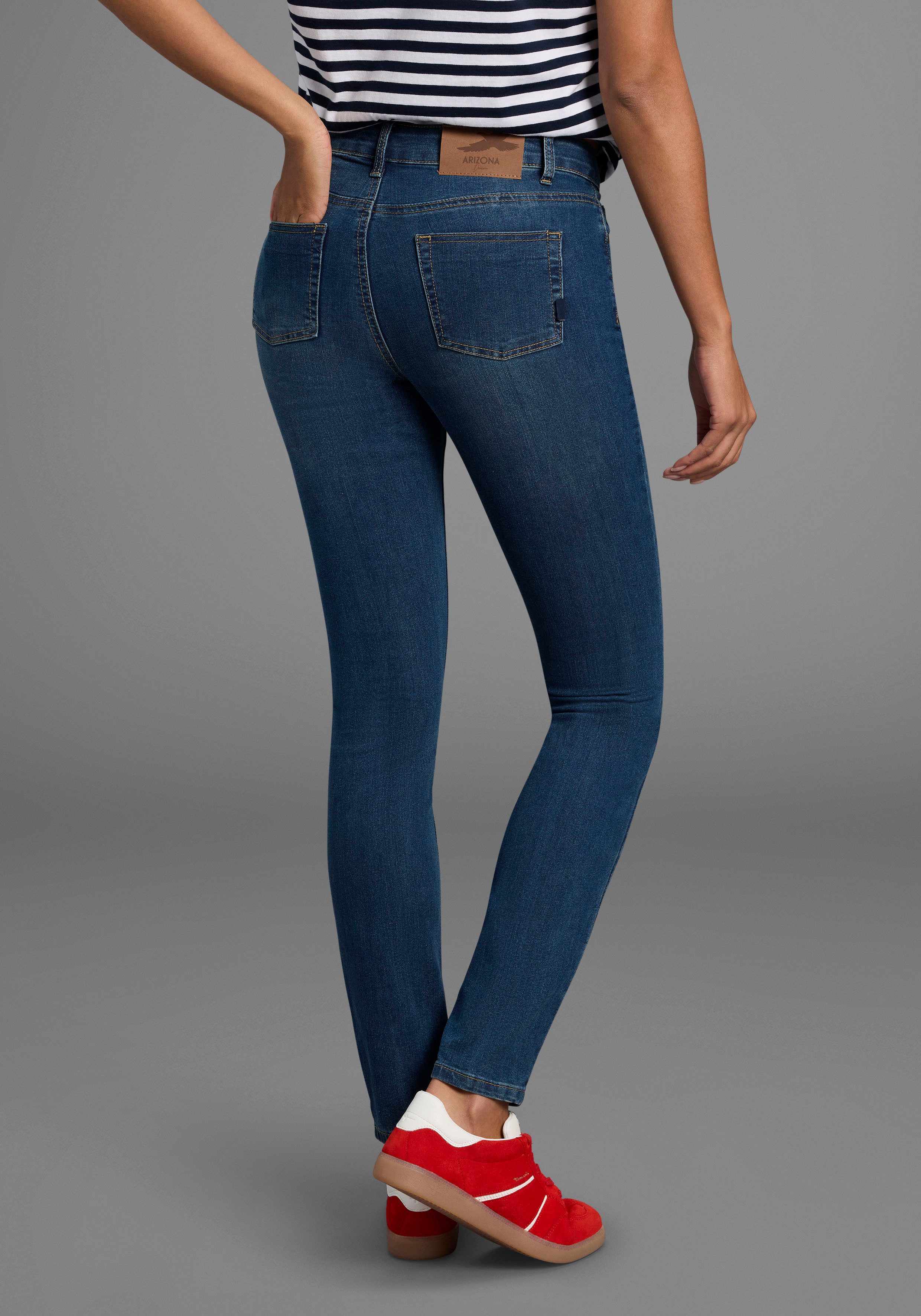 Arizona Slim fit jeans Shaping strakke pasvorm, skinny jeans, used-look-wassing, hoge taille