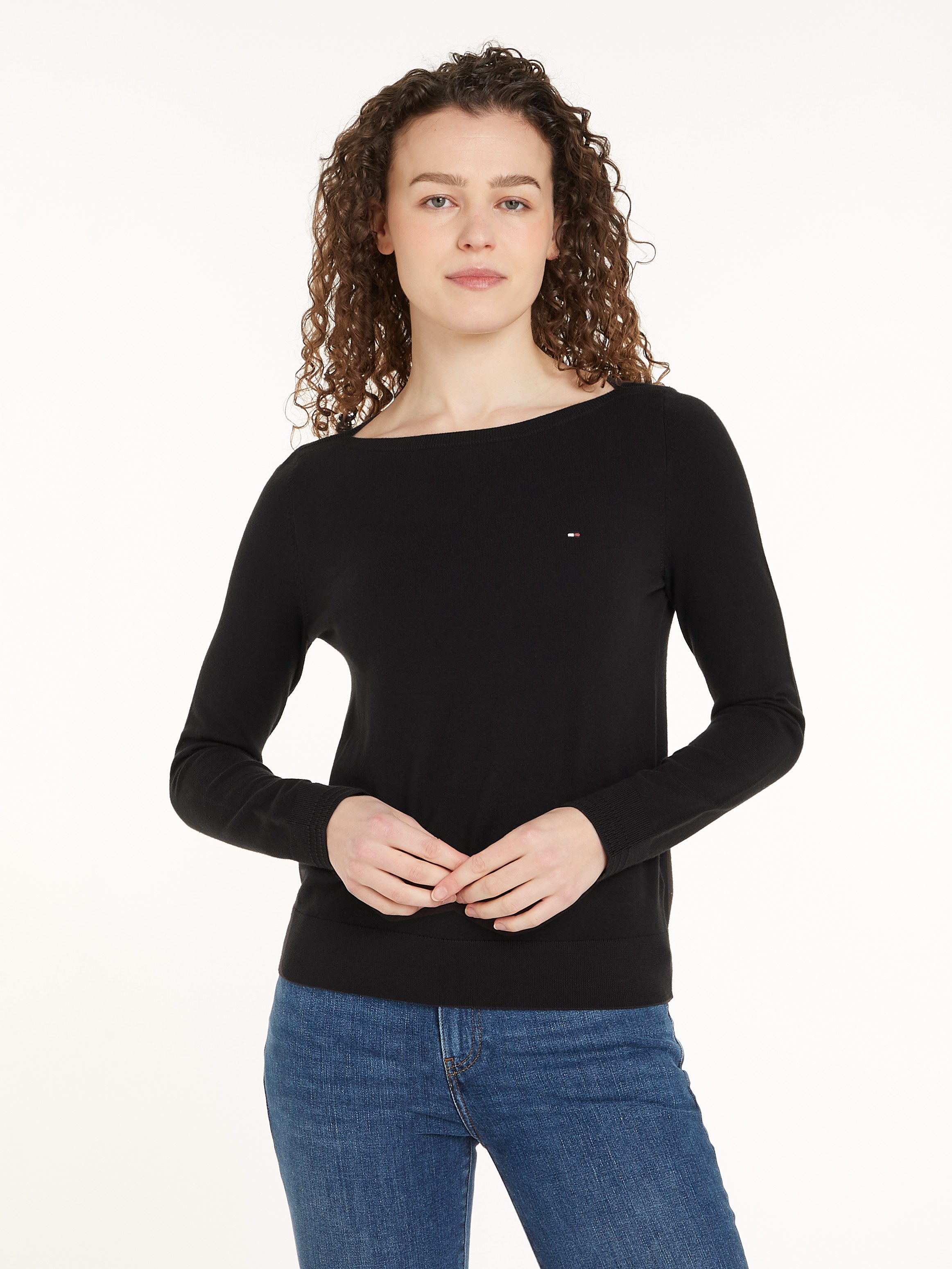 Tommy Hilfiger Gebreide trui CO JERSEY STITCH BOAT-NK SWEATER met -merklabel op de mouw