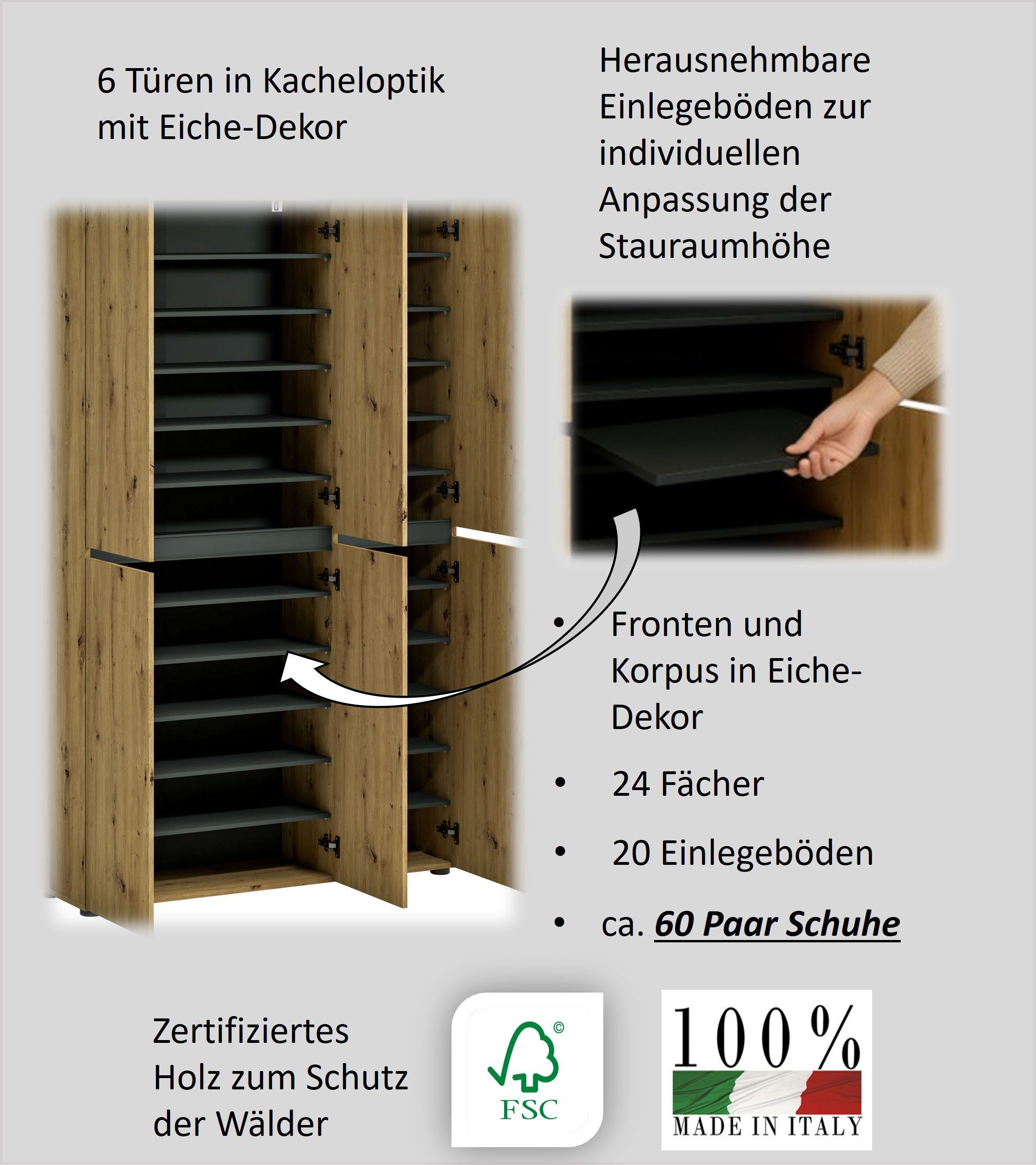 INOSIGN Schoenenkast Mister Breedte 120 cm, hoogte 200 cm, 6 deuren