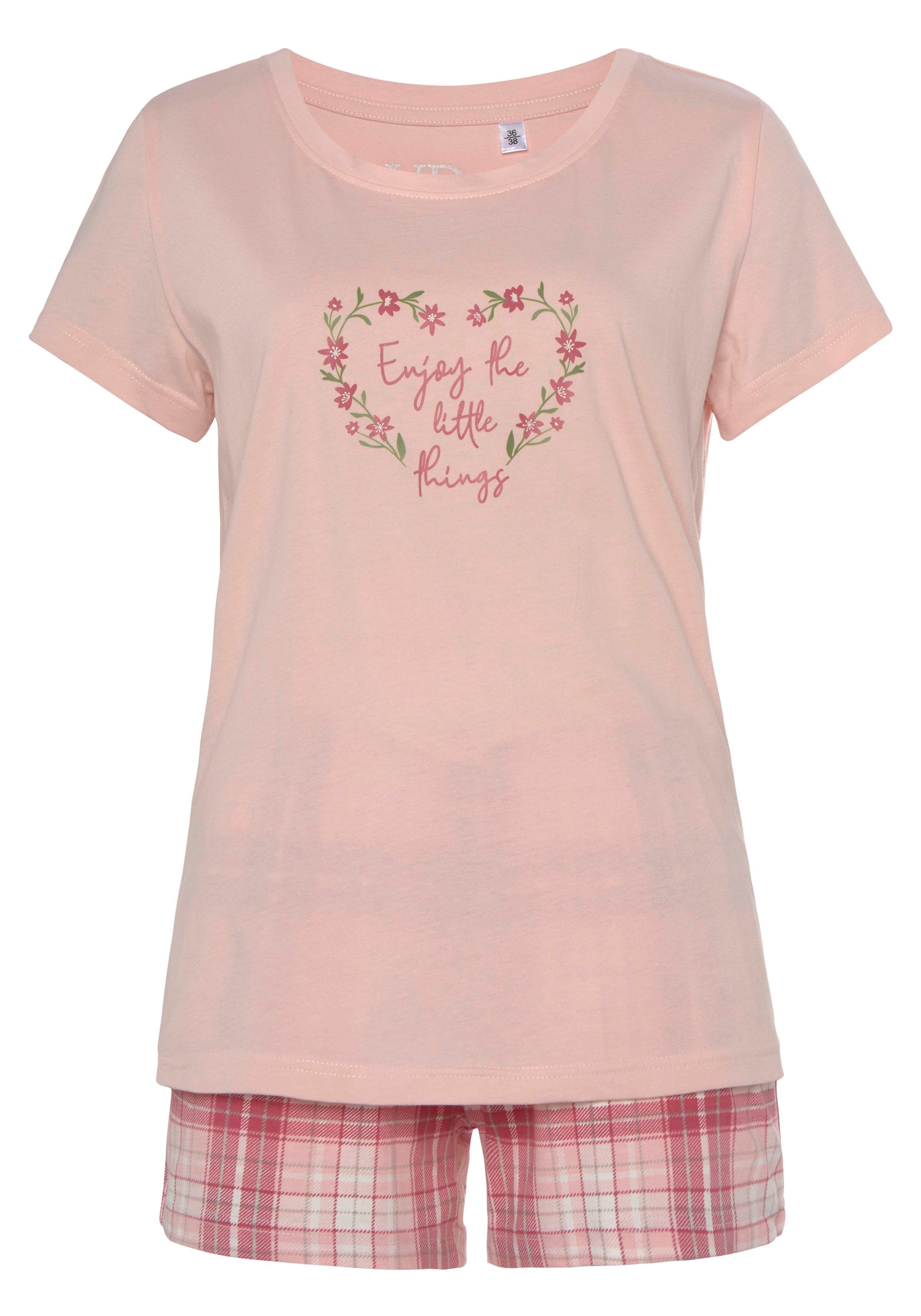 Vivance Dreams Shortama met ruit- en bloemenprint in een dubbelpack (4-delig, Set van 2)
