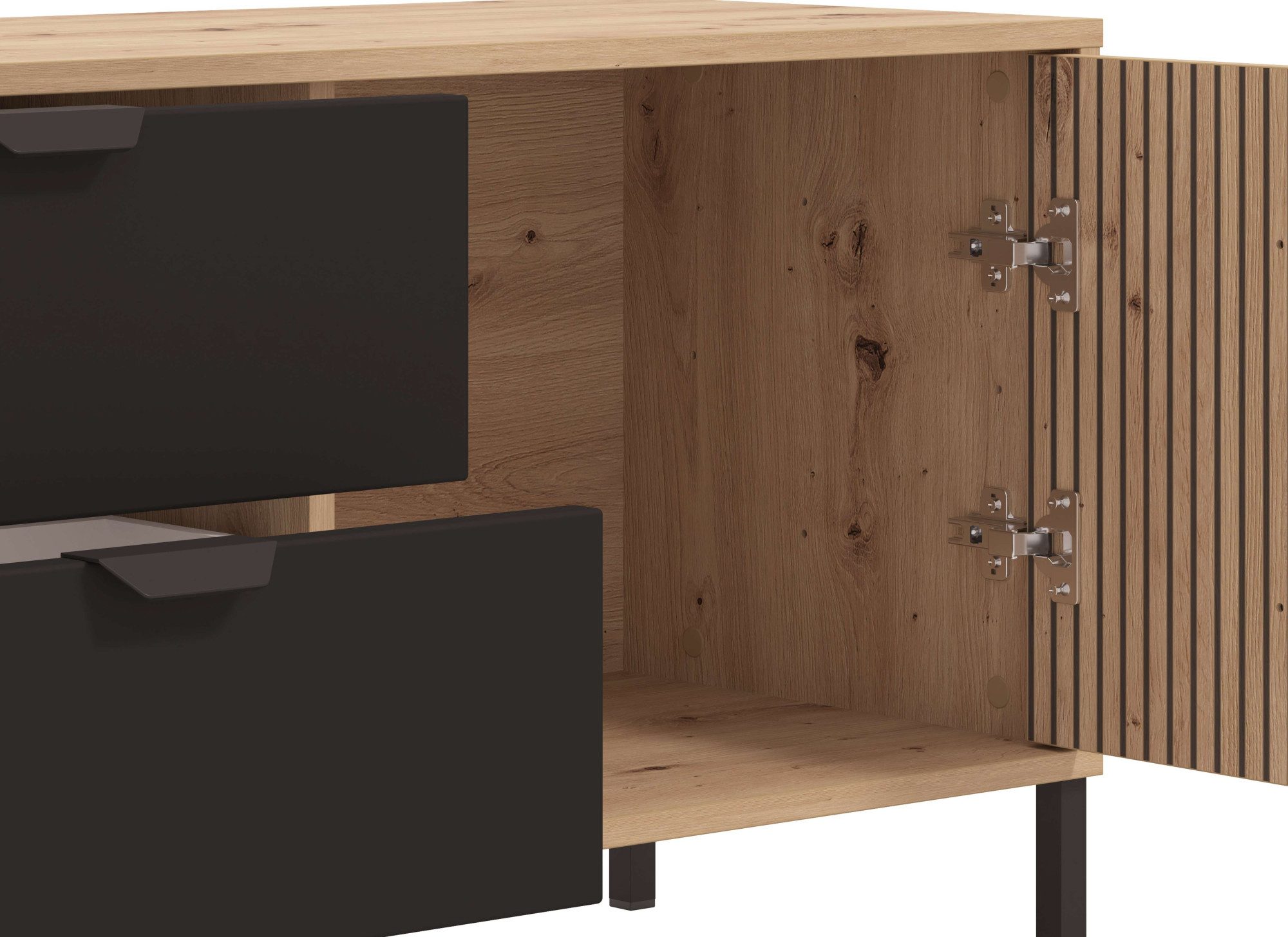 Home affaire Tv-meubel Mayenne, TV-lowboard, breedte 157 cm TV-kast, deuren met groeflook, 2 lades