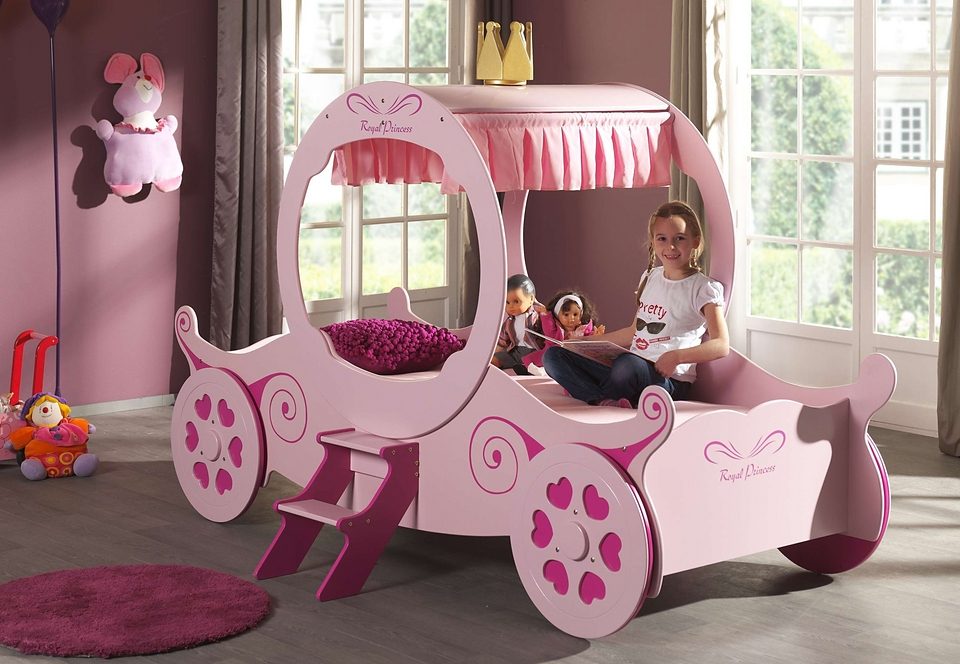 Vipack Kinderledikant Bed "koets" eenpersoonsbedden roze