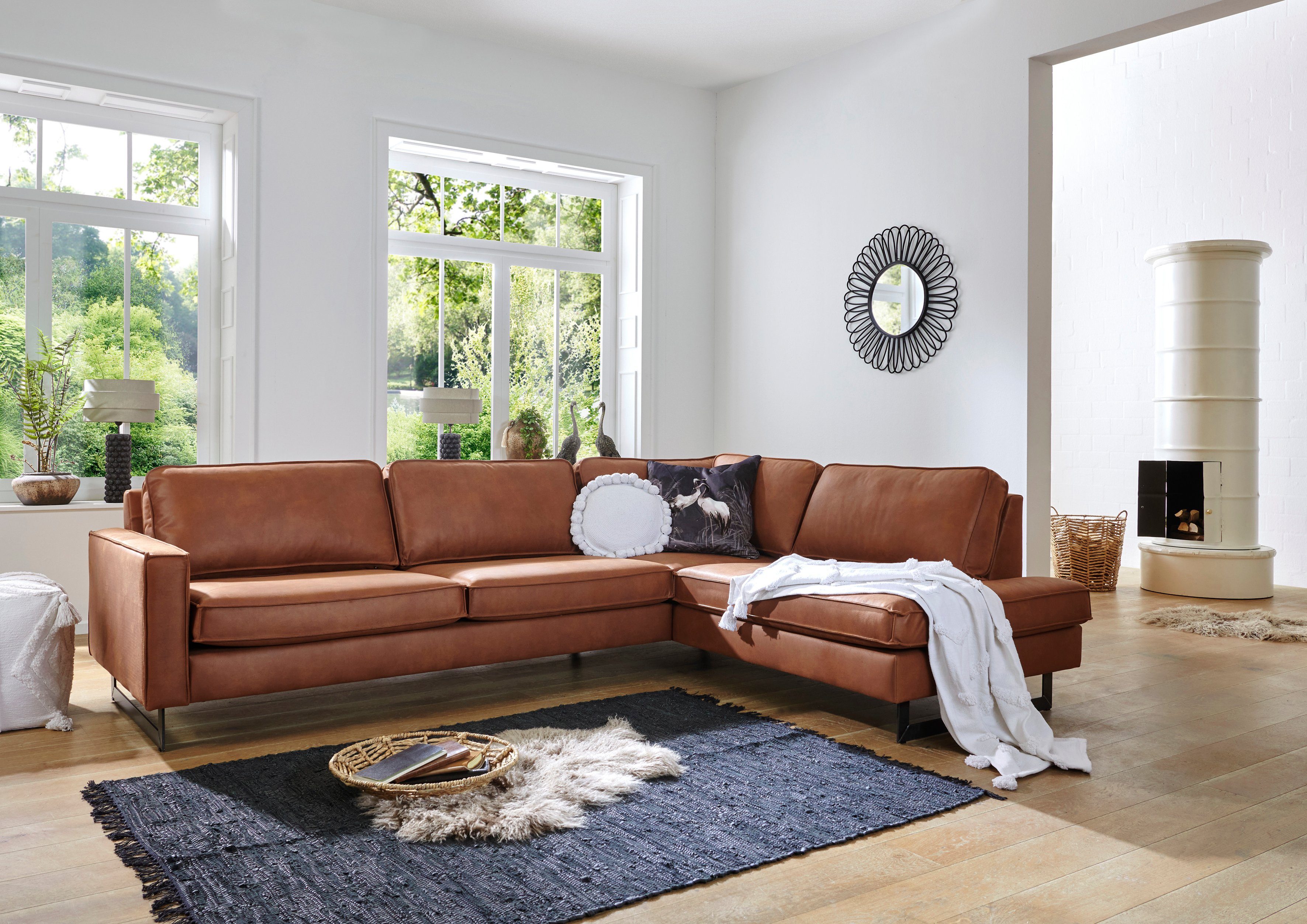 Places of Style Hoekbank Pinto, 290 cm, cord, chenille, leerlook, ottomane links/rechts