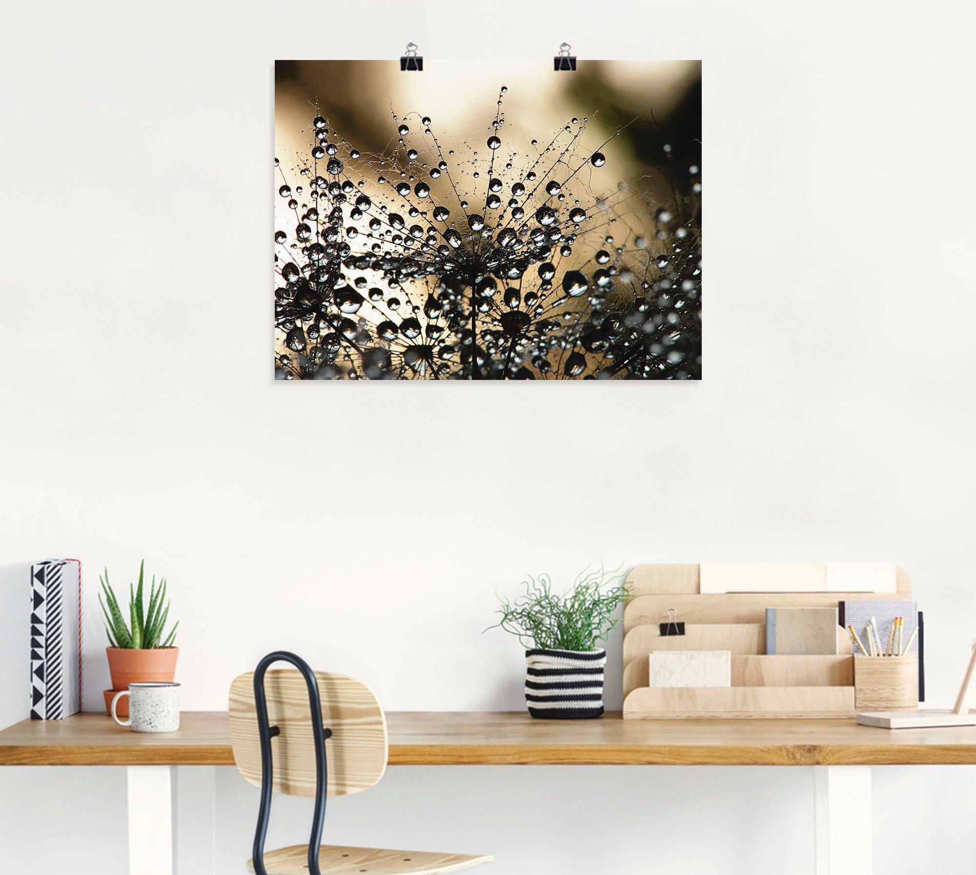 Artland Artprint Natte paardenbloem als artprint van aluminium, artprint voor buiten, artprint op linnen, poster, muursticker