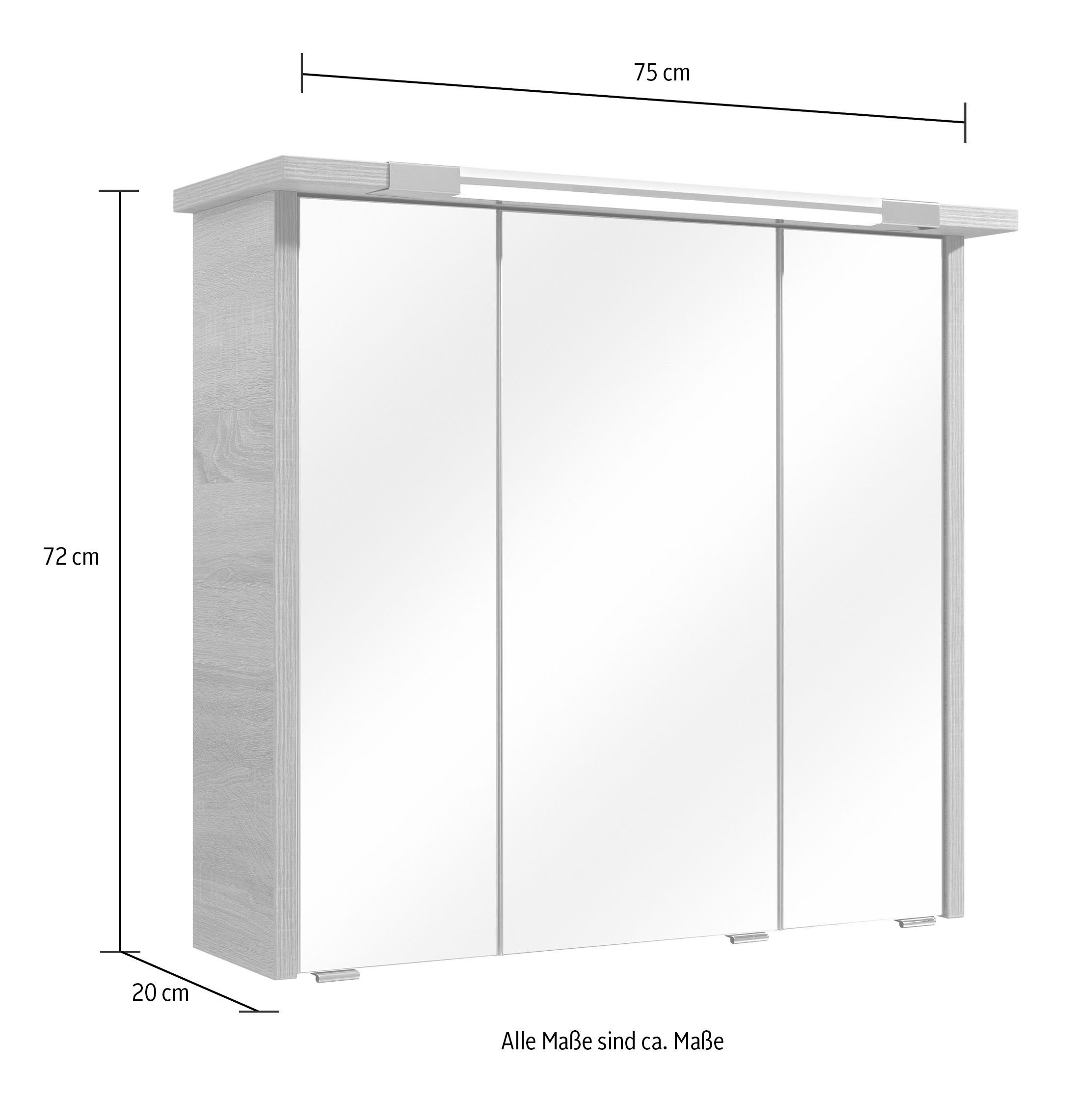 Saphir Spiegelkast Quickset 382 Badkamermeubel, 3 spiegeldeuren, 6 legplanken, 75 cm breed