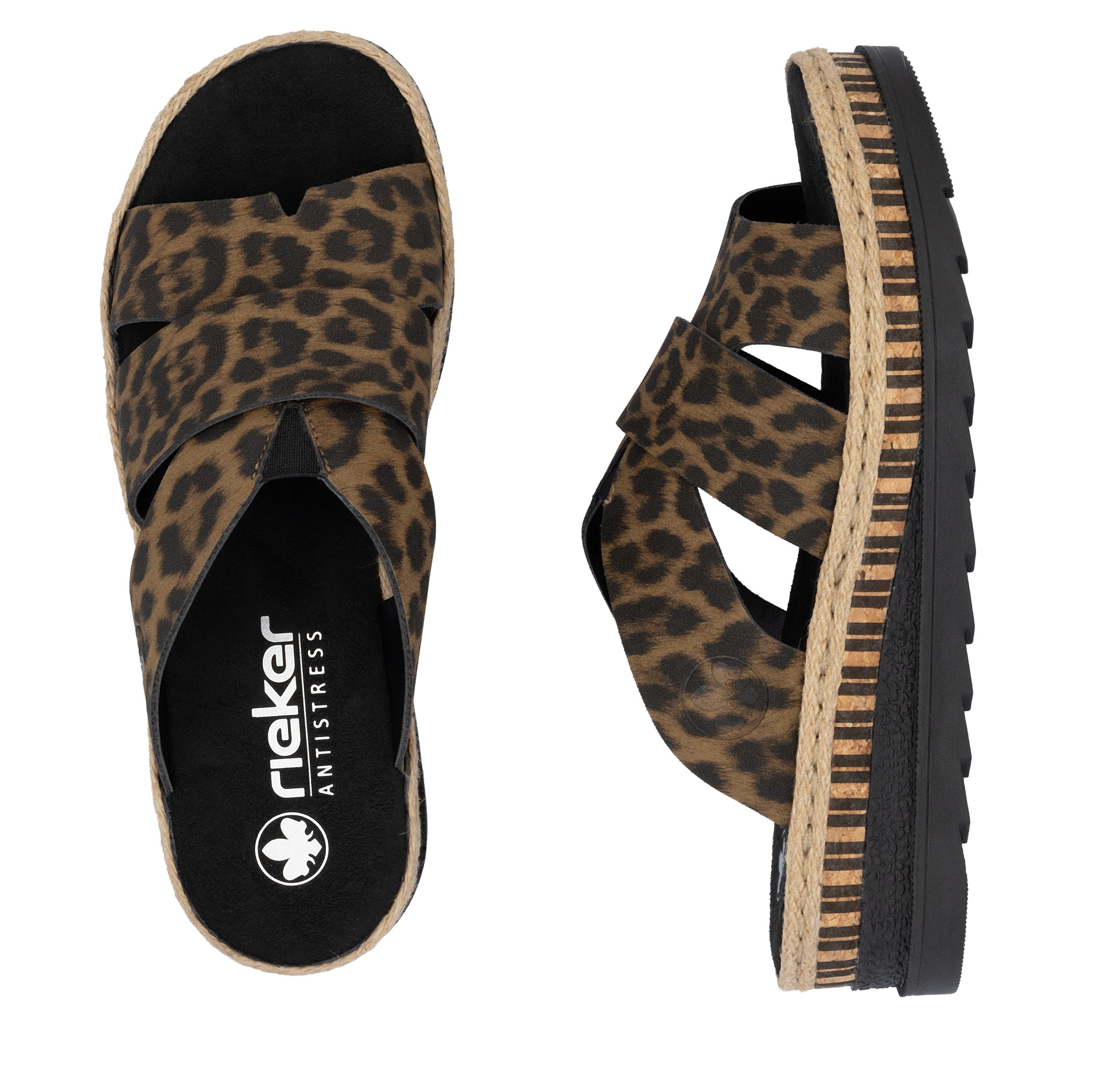 Rieker Slippers , sleehak, zomerschoen, slippers met jute omlijsting