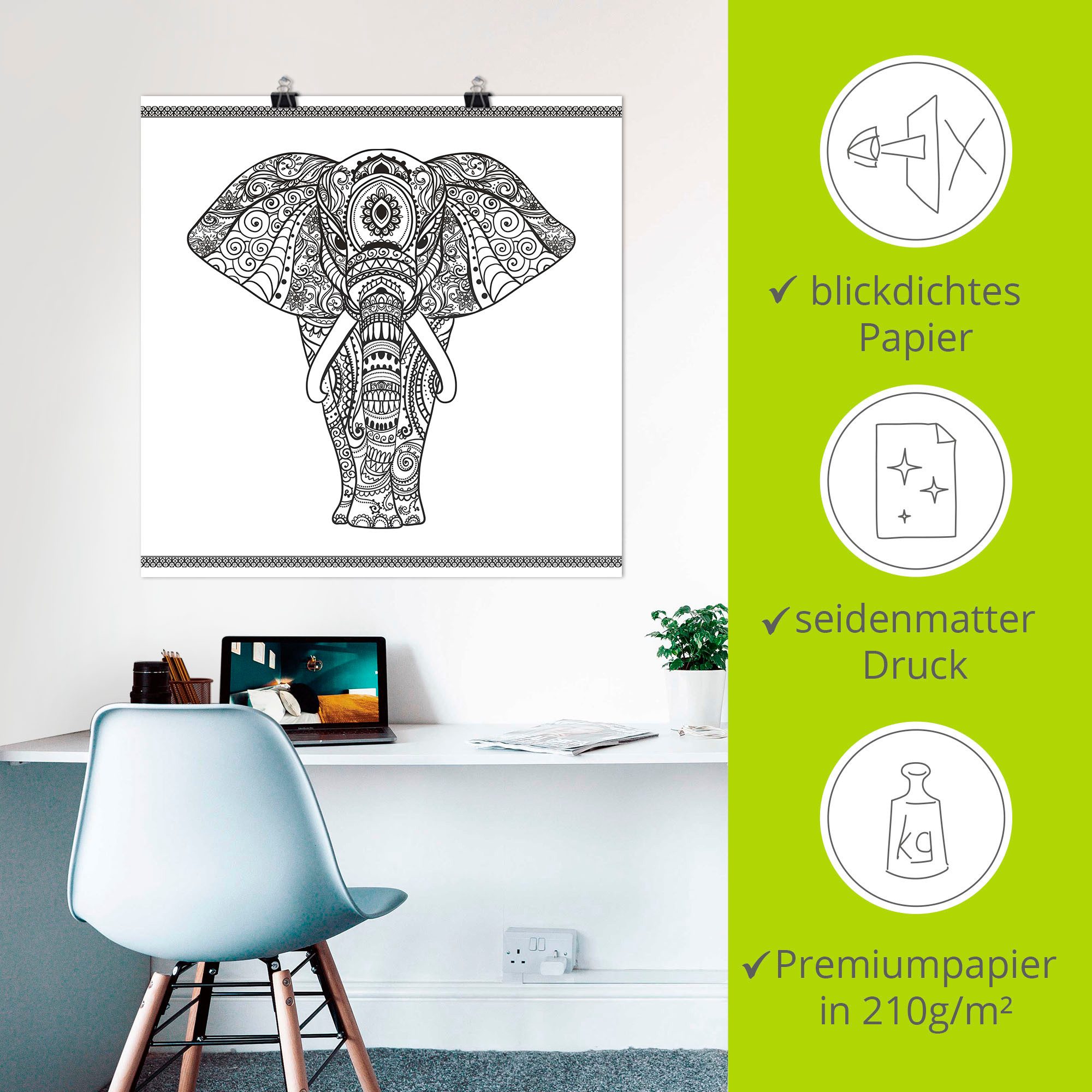 Artland Artprint Olifant in mandala als artprint op linnen, poster, muursticker in verschillende maten