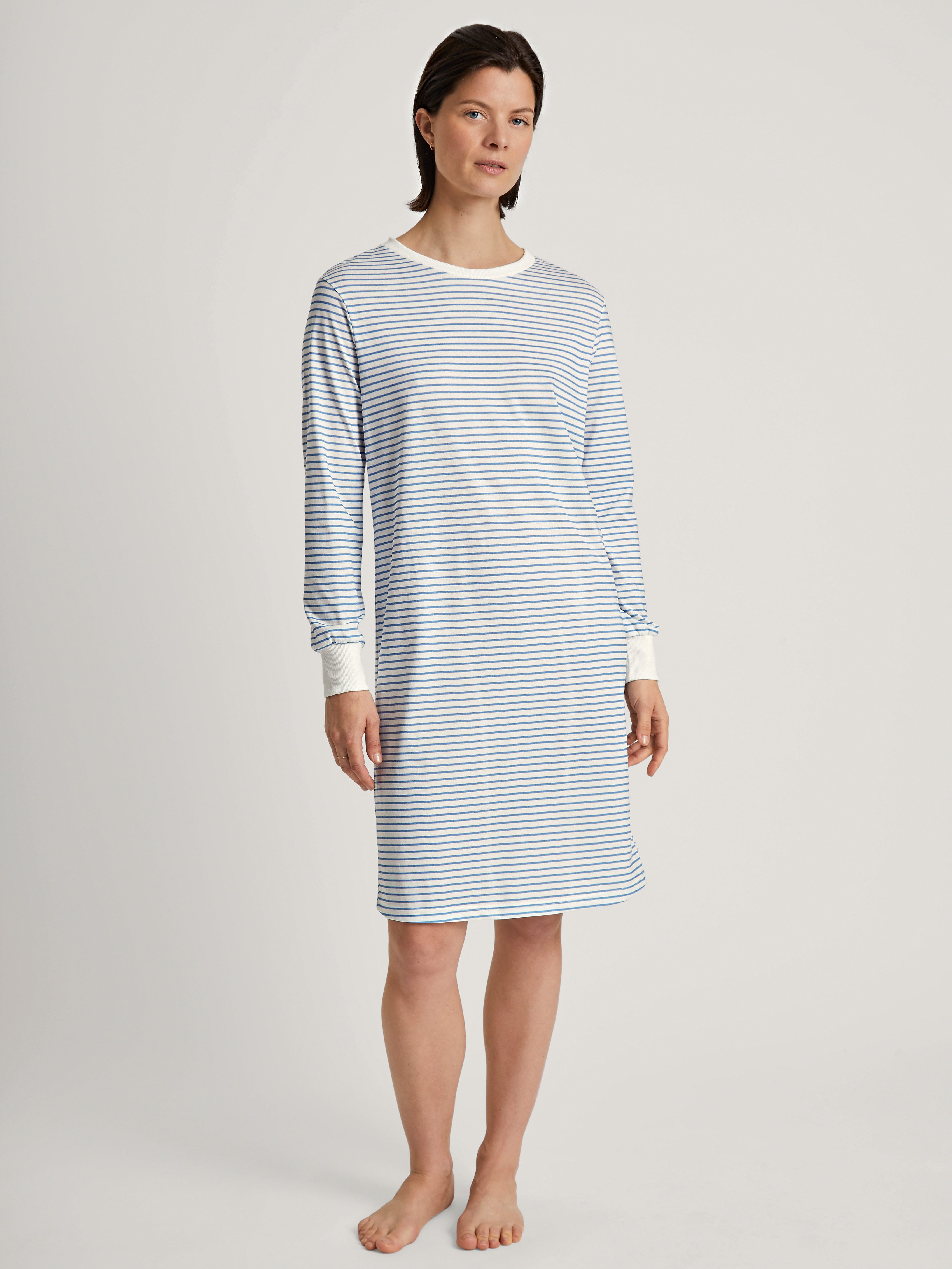 CALIDA Nachthemd Cotton Stripes met zachte boorden aan de mouwafsluitingen dames nachthemden maat XS (36/38) blauw