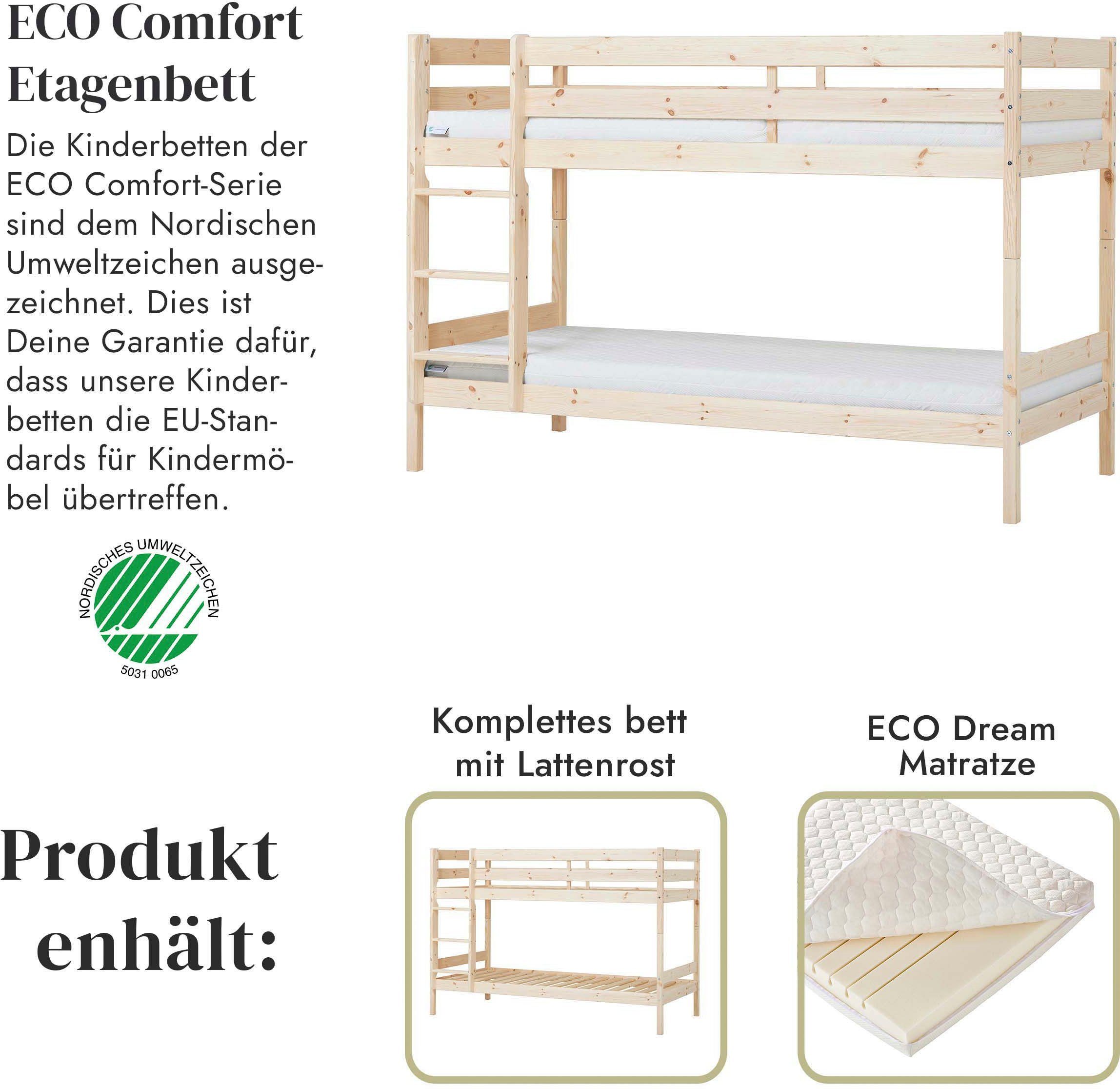 Hoppekids Stapelbed Eco comfort kinderbed 90x200 of 70x160 van massief hout in 4 kleuren