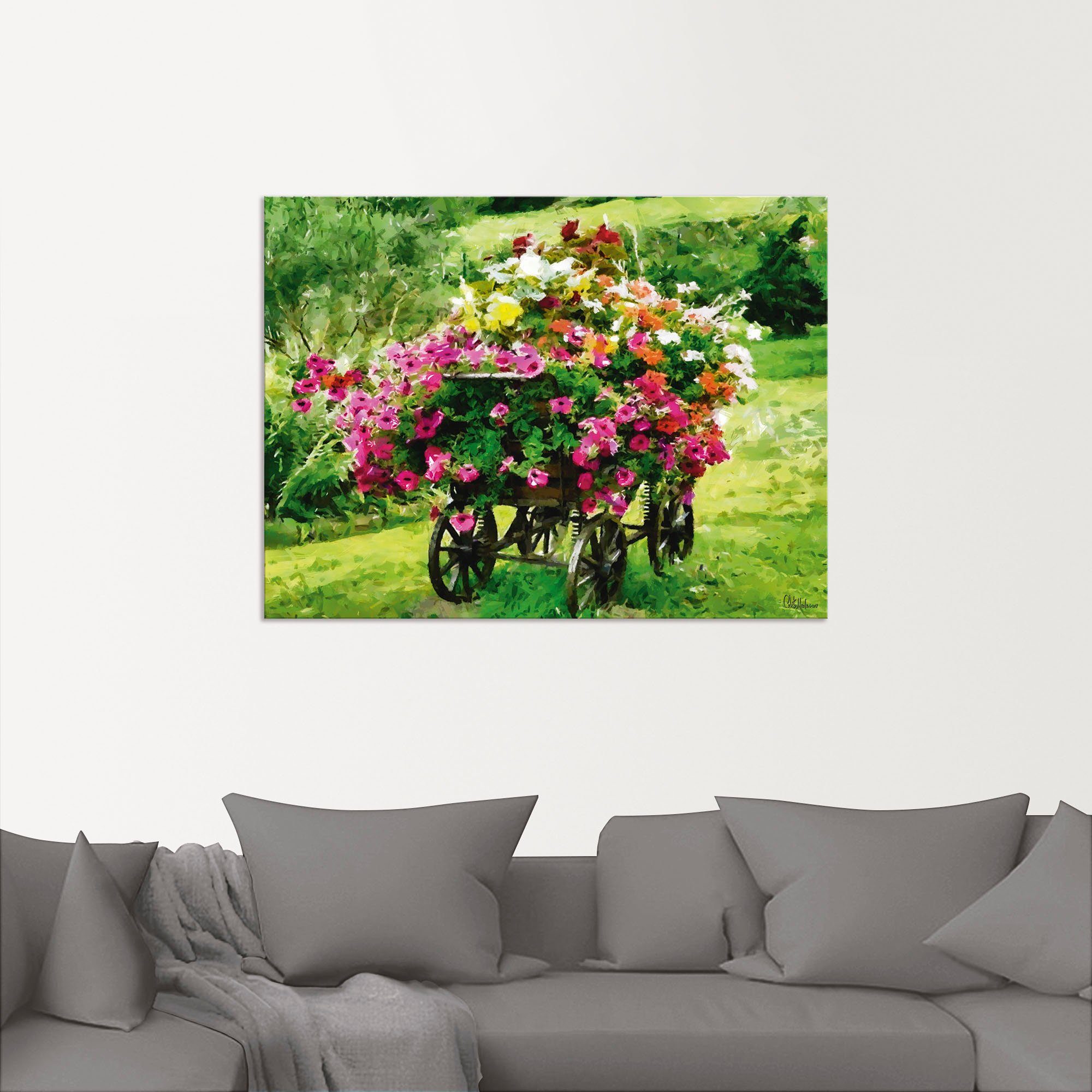 Artland Artprint Koets met bloemen als artprint van aluminium, artprint voor buiten, artprint op linnen, poster in verschillende maten. maten