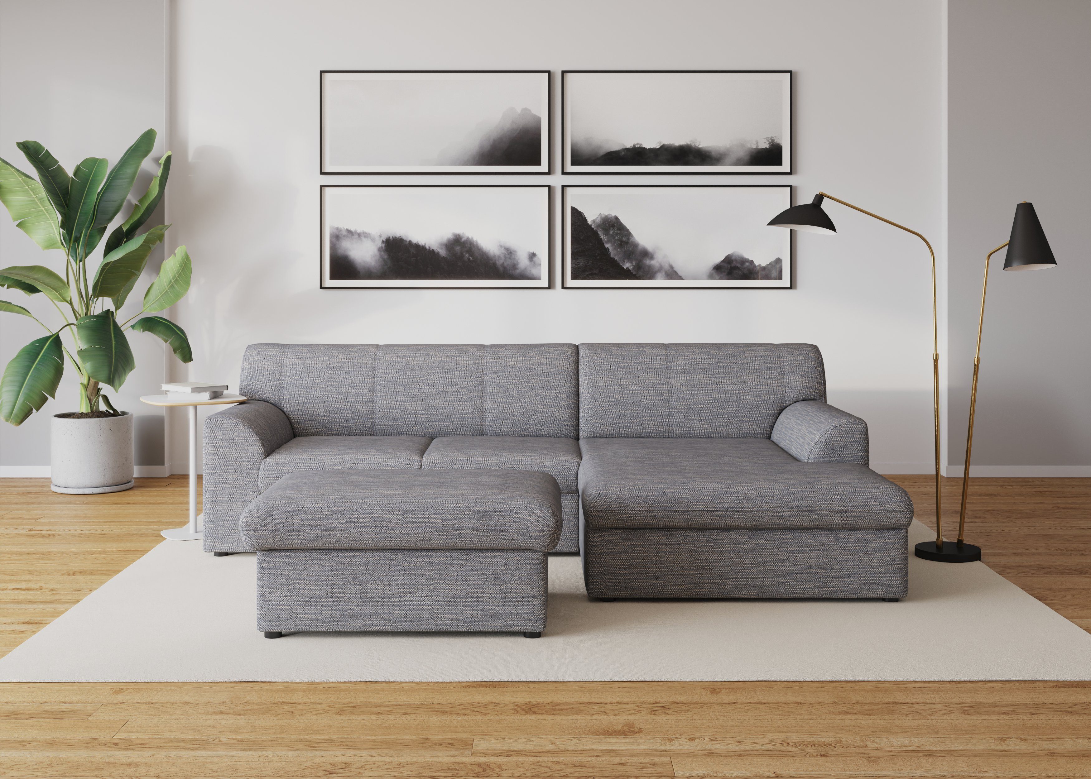 DOMO collection Hoekbank Topper, elegant en tijdloos, compacte afmetingen 245/155cm, L-vorm