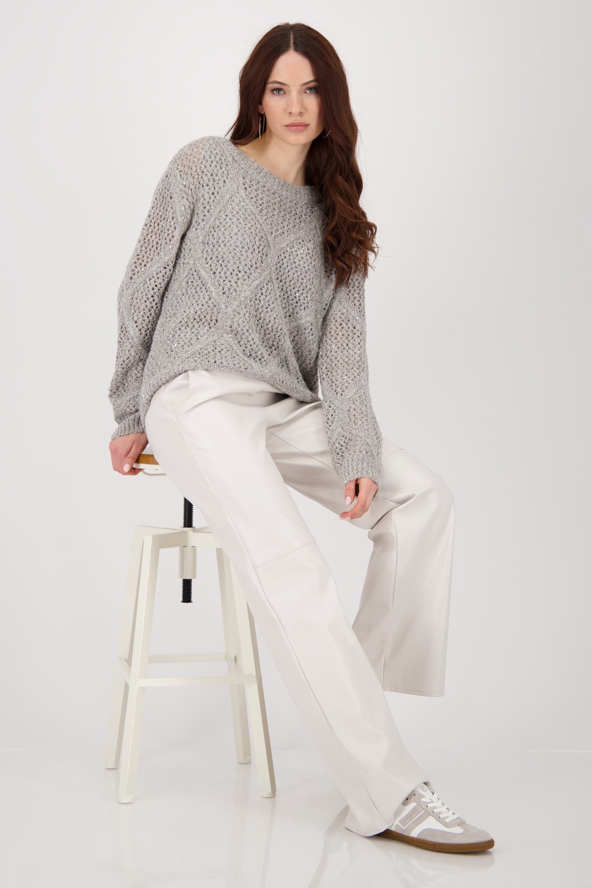 Monari Gebreide trui Pullover Ajour Pailletten