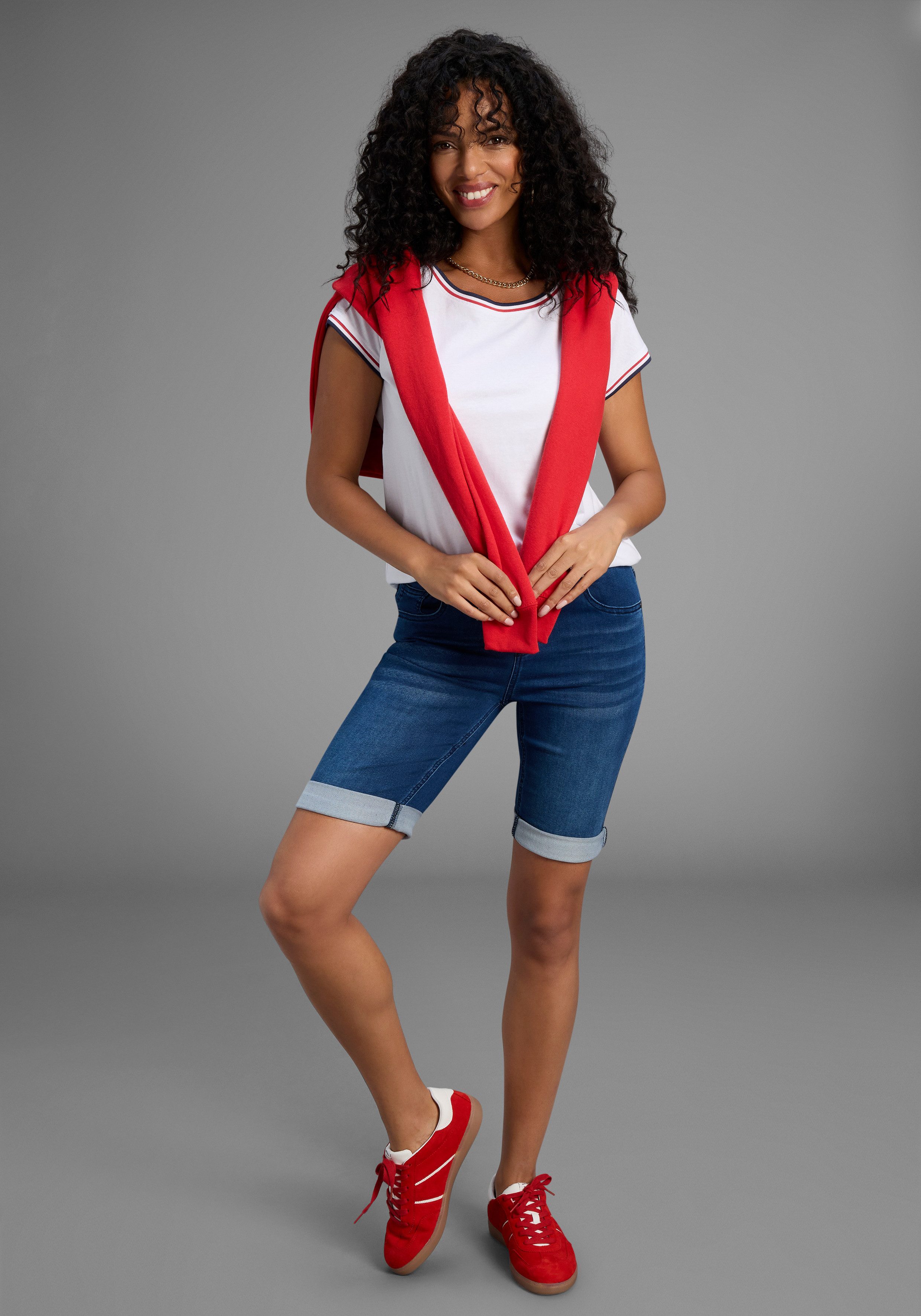 Arizona Jog-jeansbermuda hoge taille, opgerolde broekafsluitingen, used-look
