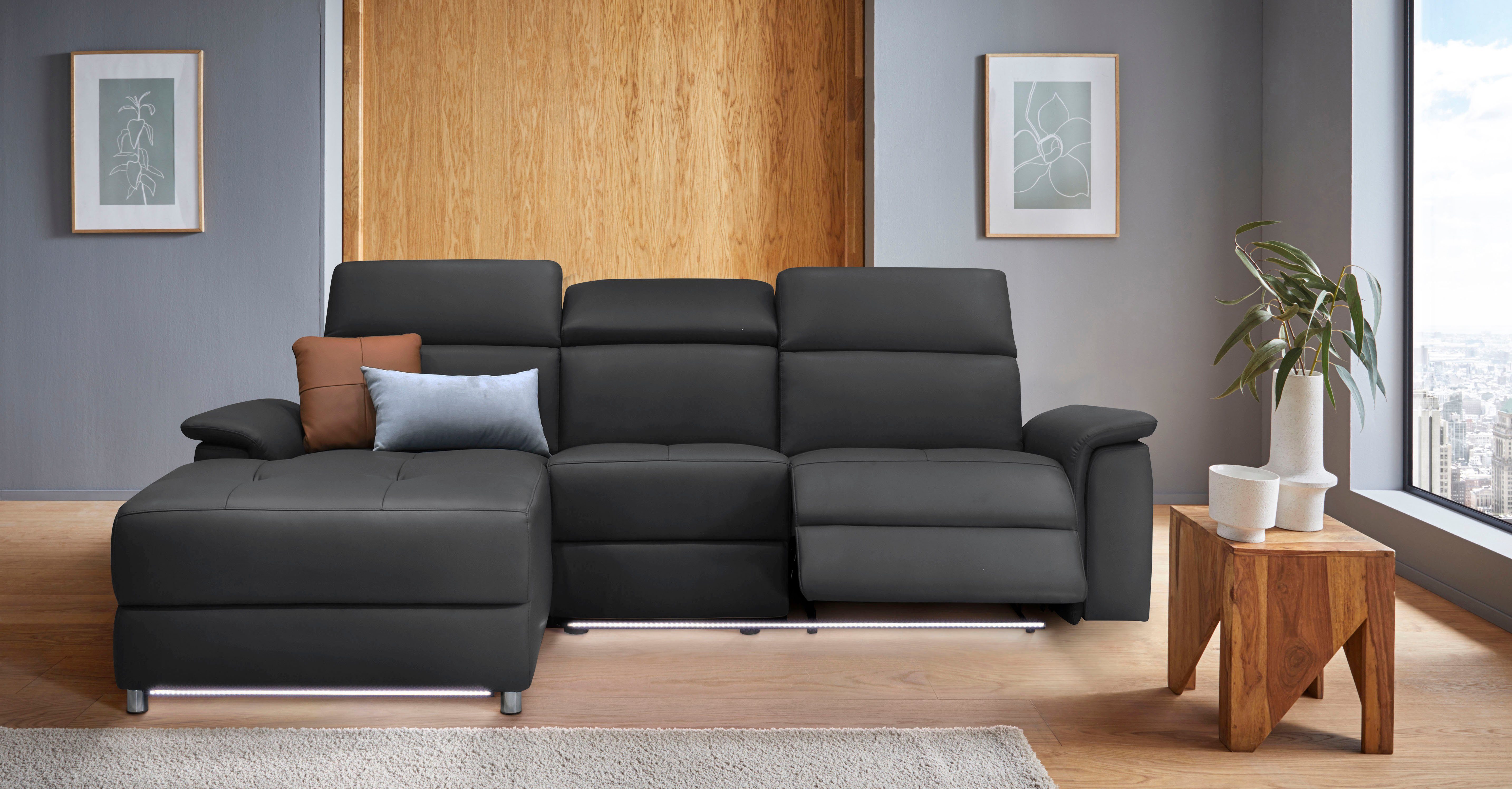 Places of Style Hoekbank Pareli, L-model, 259 cm, met récamier, echt leer, imitatieleer, weefstof