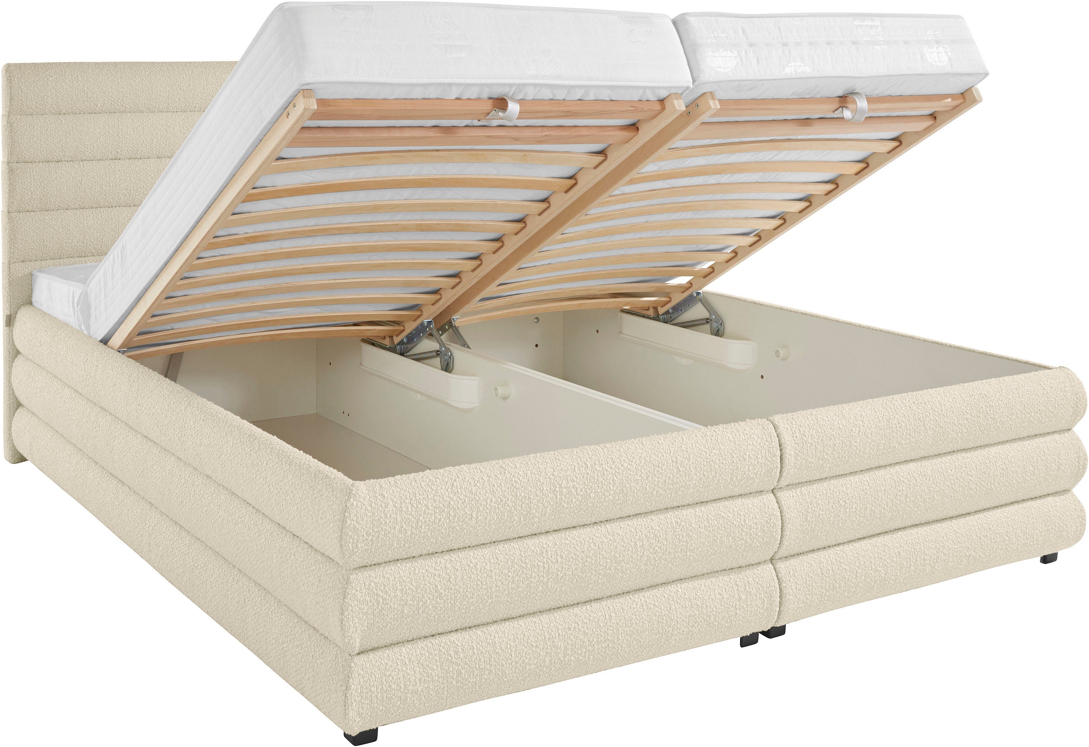 LeGer Home by Lena Gercke Gestoffeerd bed Maylis bouclé naar keuze met en zonder matras en lattenbodem, ook in 200 cm breedte