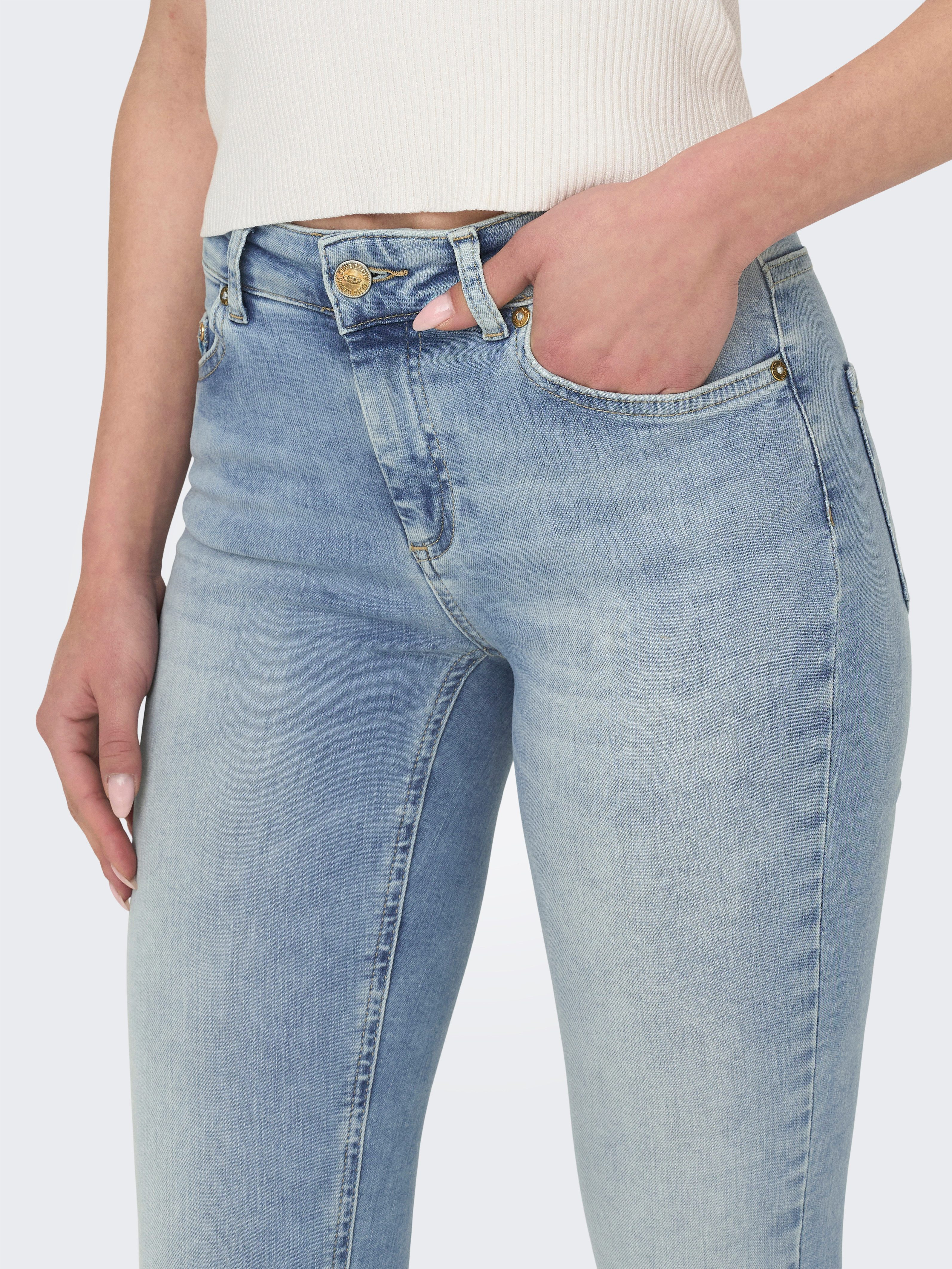 Only Ankle jeans ONLBLUSH MID SK ANK RAW met iets gerafelde voetzoom