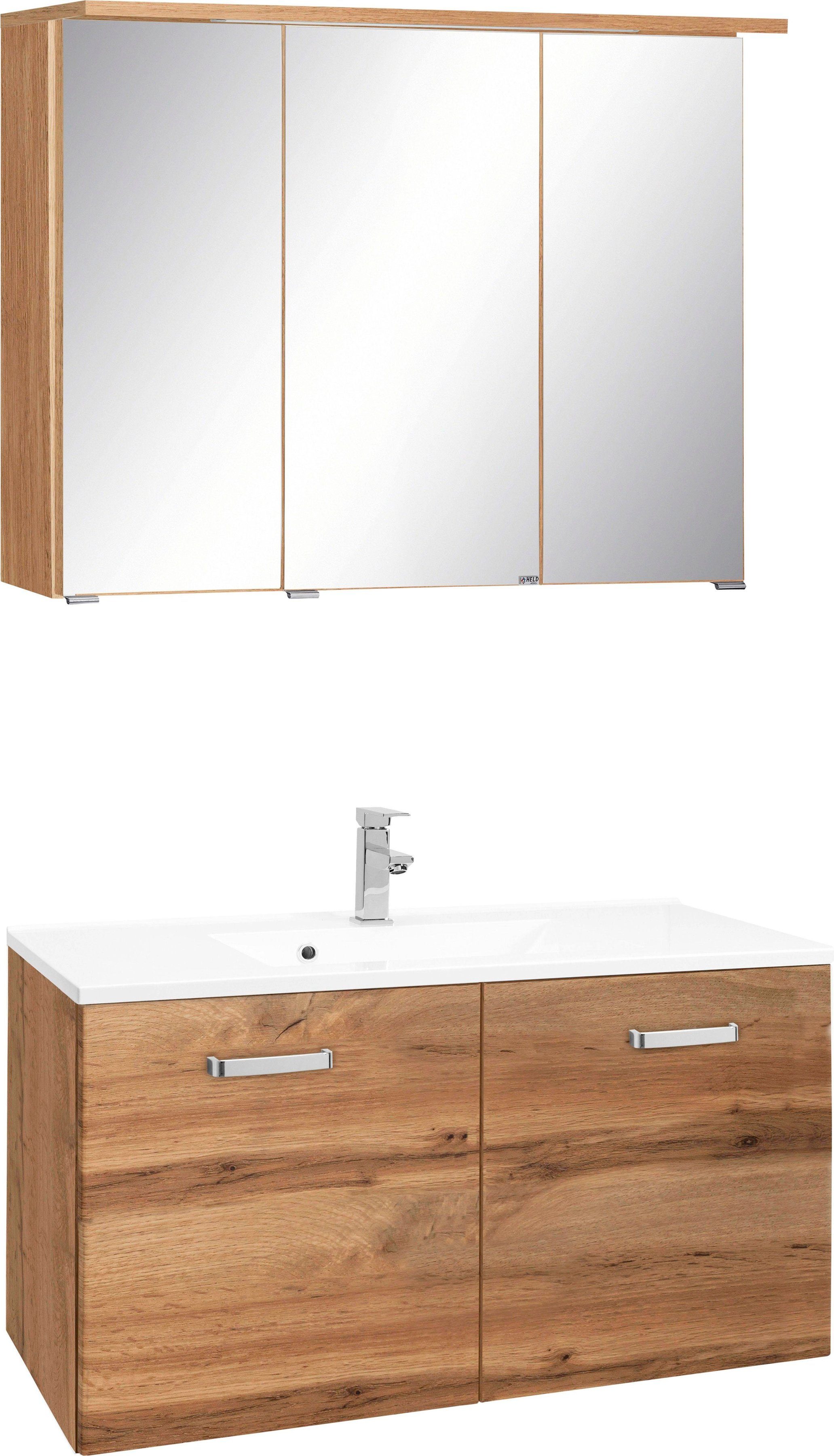 welltime Badkamerserie Ravenna Breedte 90 cm, spiegelkast en wastafelonderkast (2-delig) badmeubelsets beige
