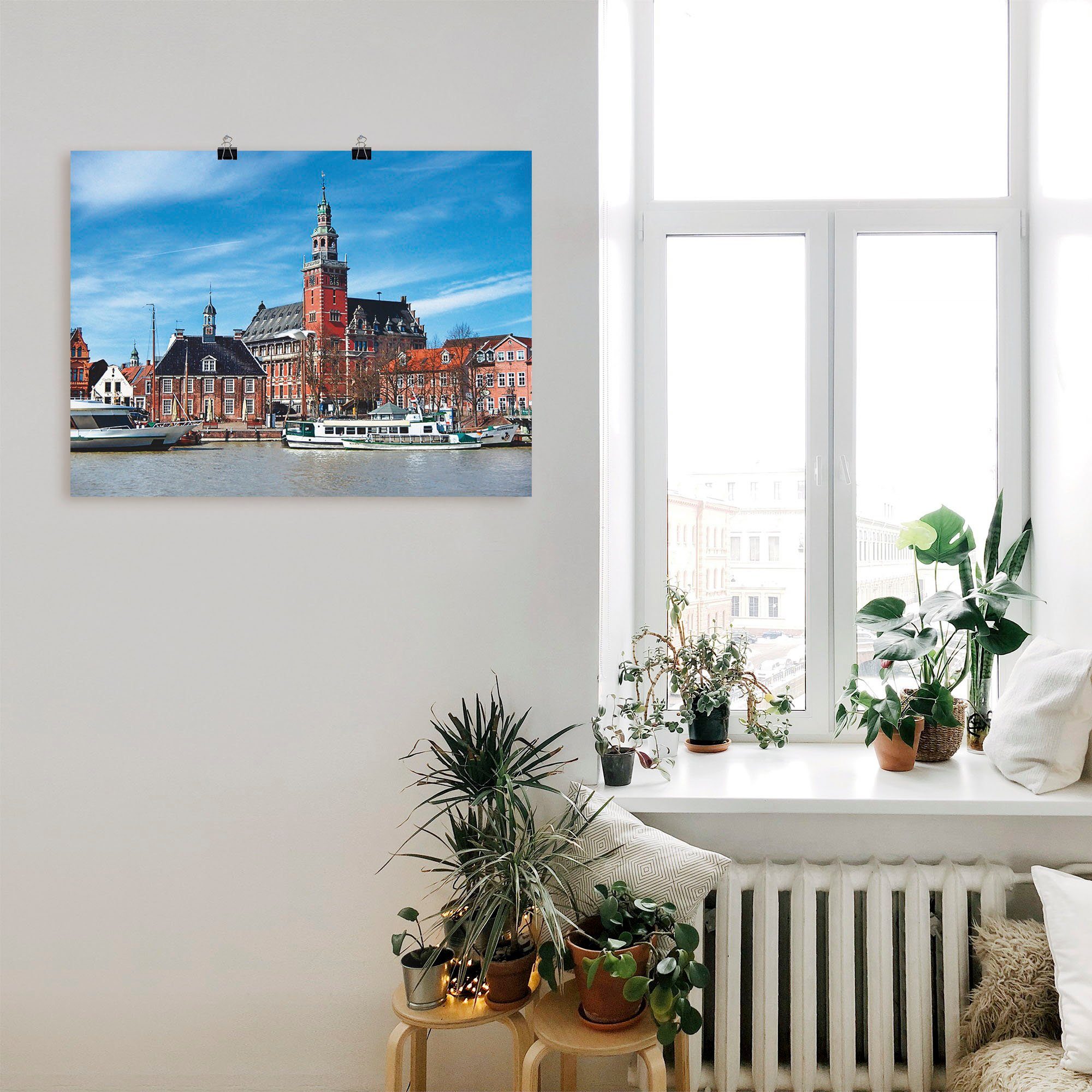 Artland Poster Leer Oost-Friesland uitzicht op de stad als artprint op linnen, muursticker of poster in verschillende maten