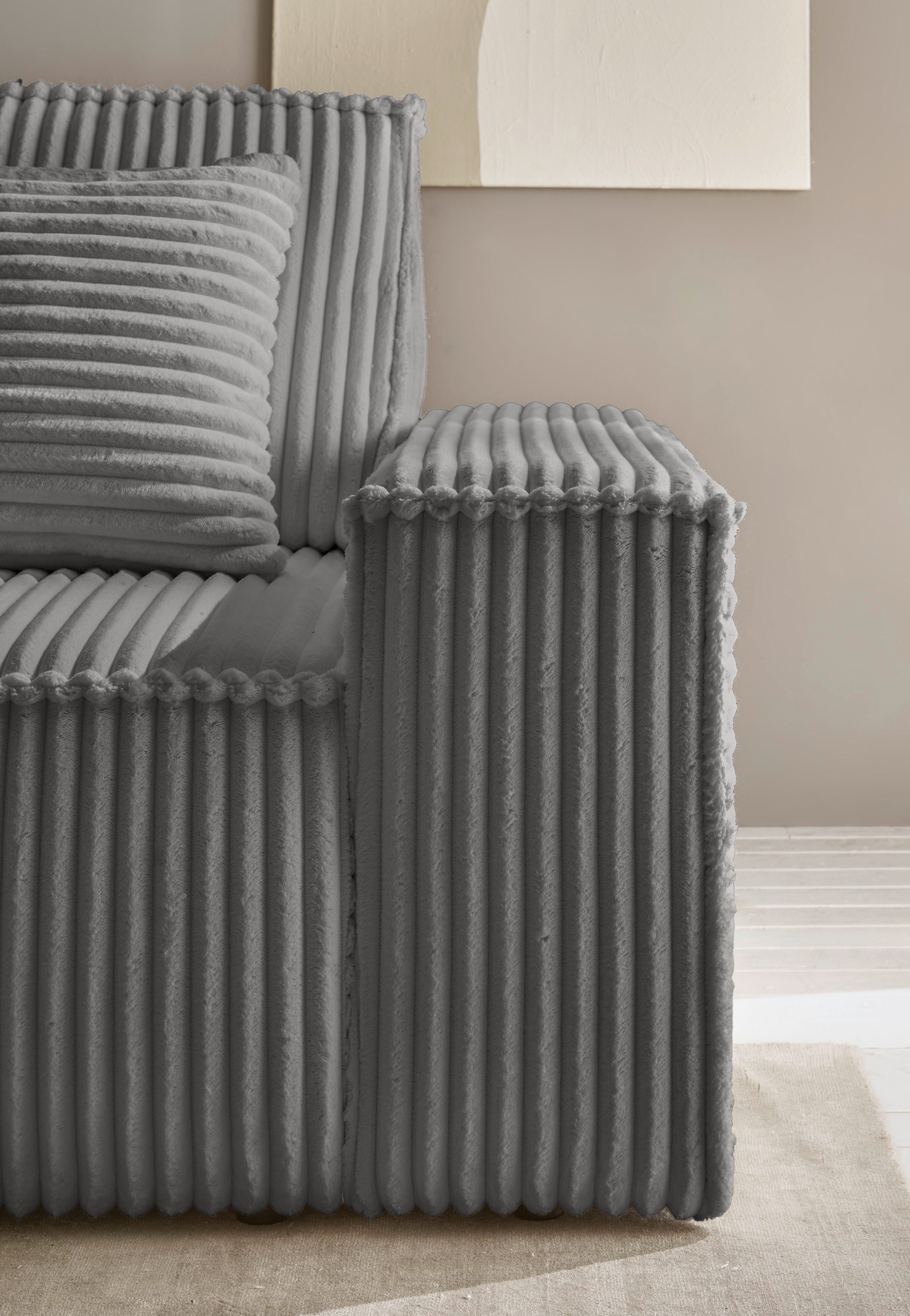 andas Hoekbank Finnley slaapbank 267 cm in Bouclé, fijne structuur en cord, L-vorm