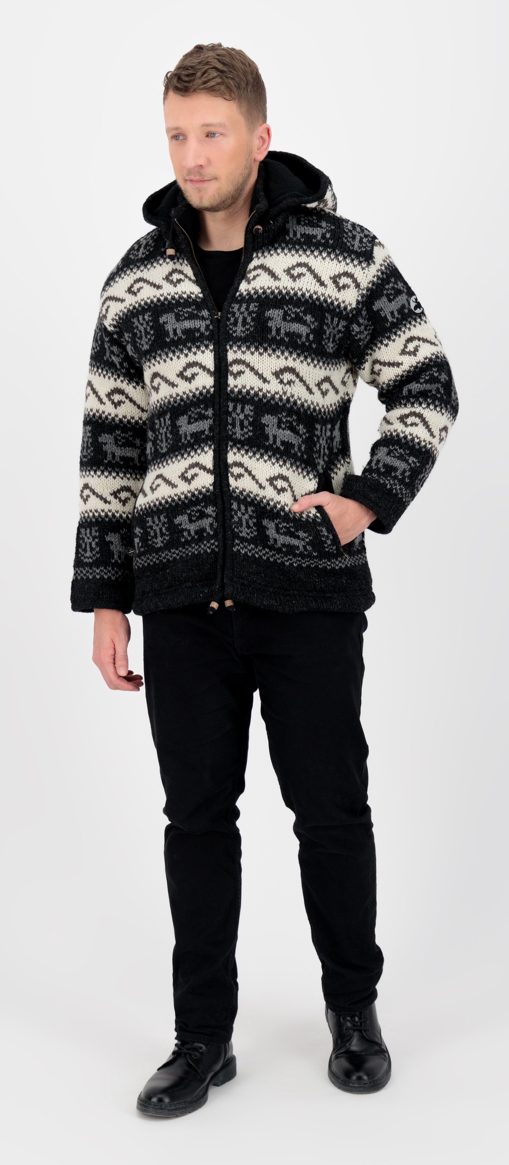 DEPROC Active Gebreid fleecejack LHOTSE MEN met capuchon en zachte fleece voering