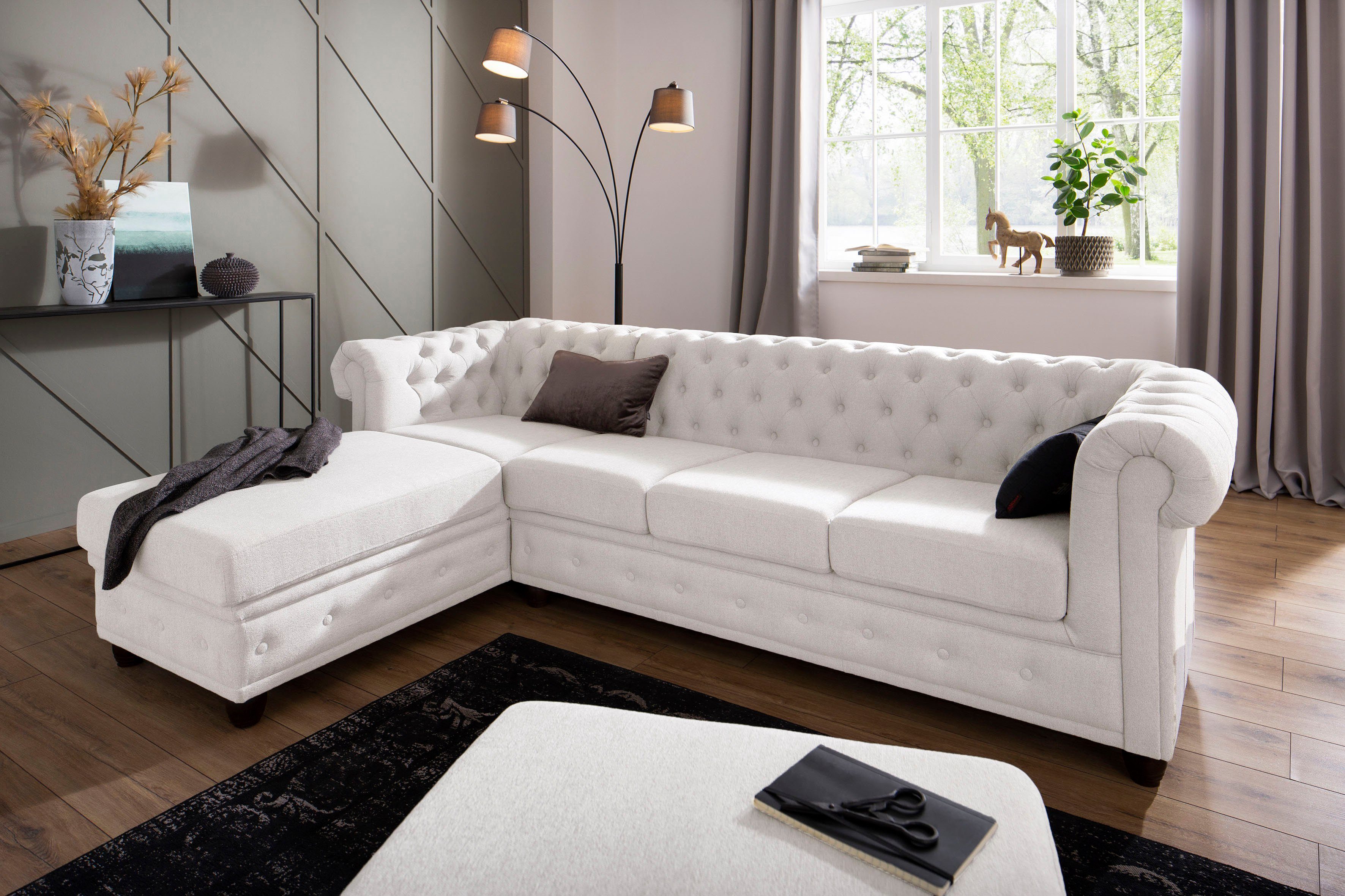 Home affaire Chesterfield-bank New Castle L-vorm hoogwaardige capitonnage in chesterfield-design, bxdxh: 255(171x72)