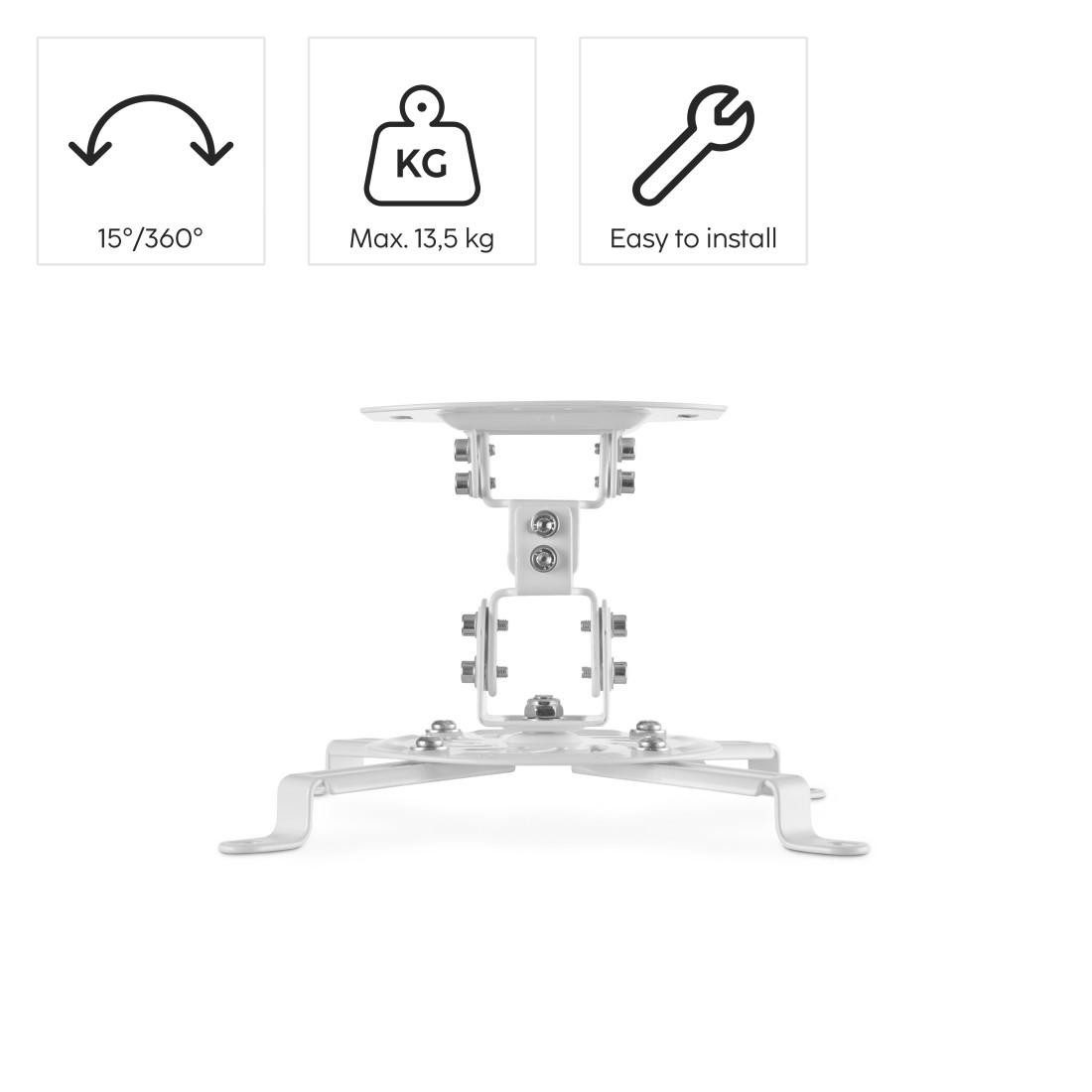 Hama Plafondbeugel voor beamer Projectorbeugel voor het plafond, muur, schuine daken, volledig beweeglijk, wit