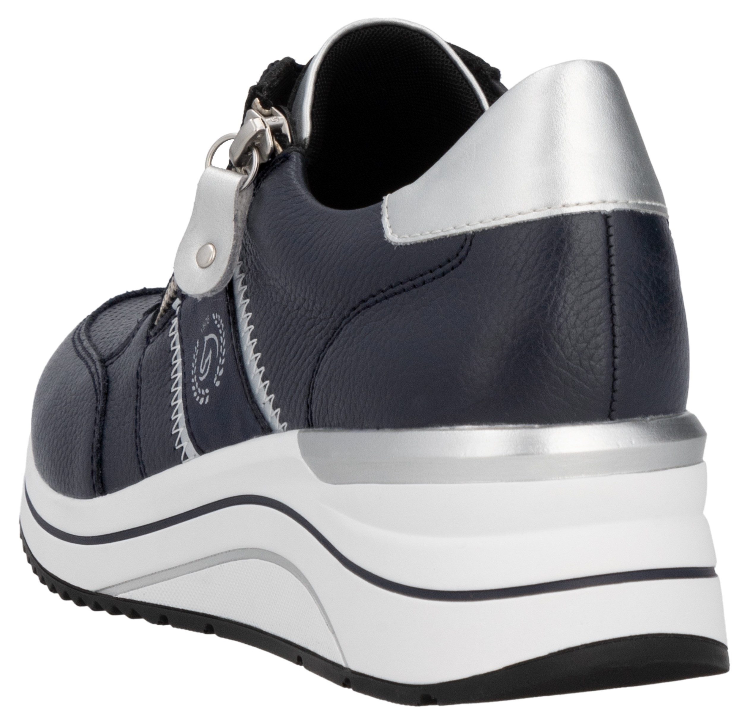 Remonte Sneakers met sleehak , vrijetijdsschoen, lage schoen, veterschoen met metallic contrastaccenten