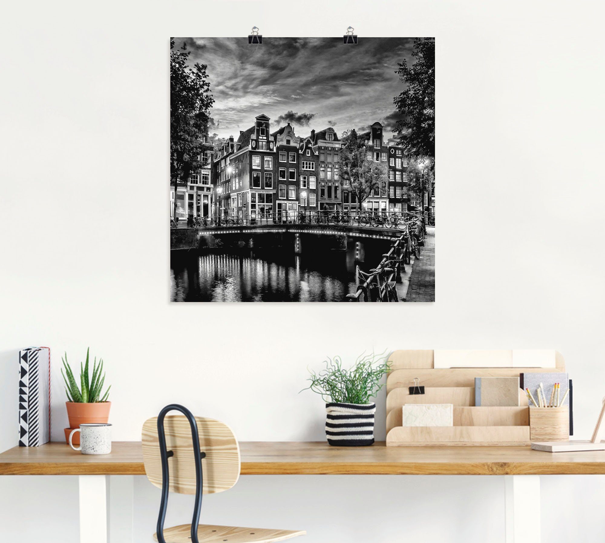 Artland Artprint Amsterdam avondidylle als artprint op linnen, poster, muursticker in verschillende maten