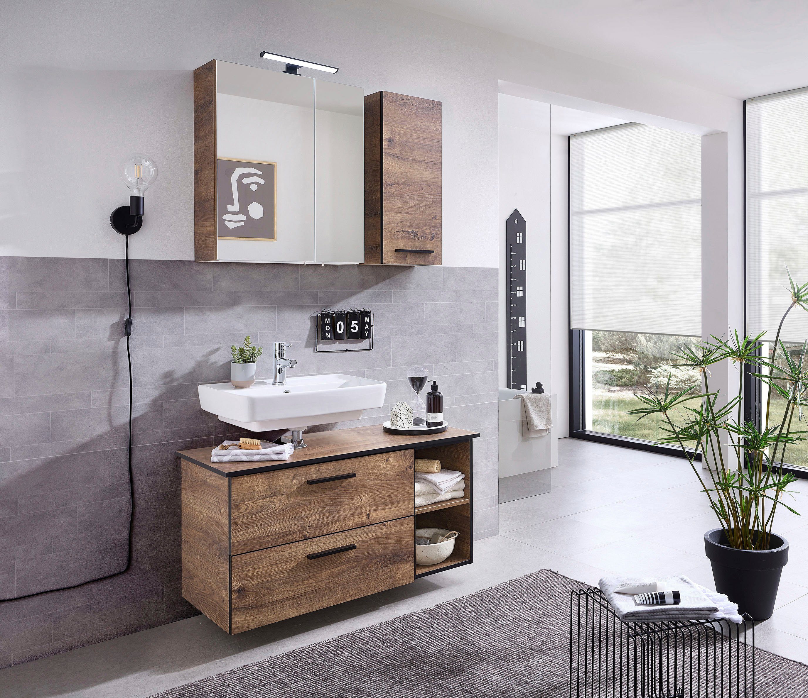 Saphir Badkamerserie Quickset 374 3-delig, wastafelonderkast met LED-spiegelkast 103 cm breed, 4 deuren, 2 laden, 2 open vakken, incl. deurdempers (5-delig)