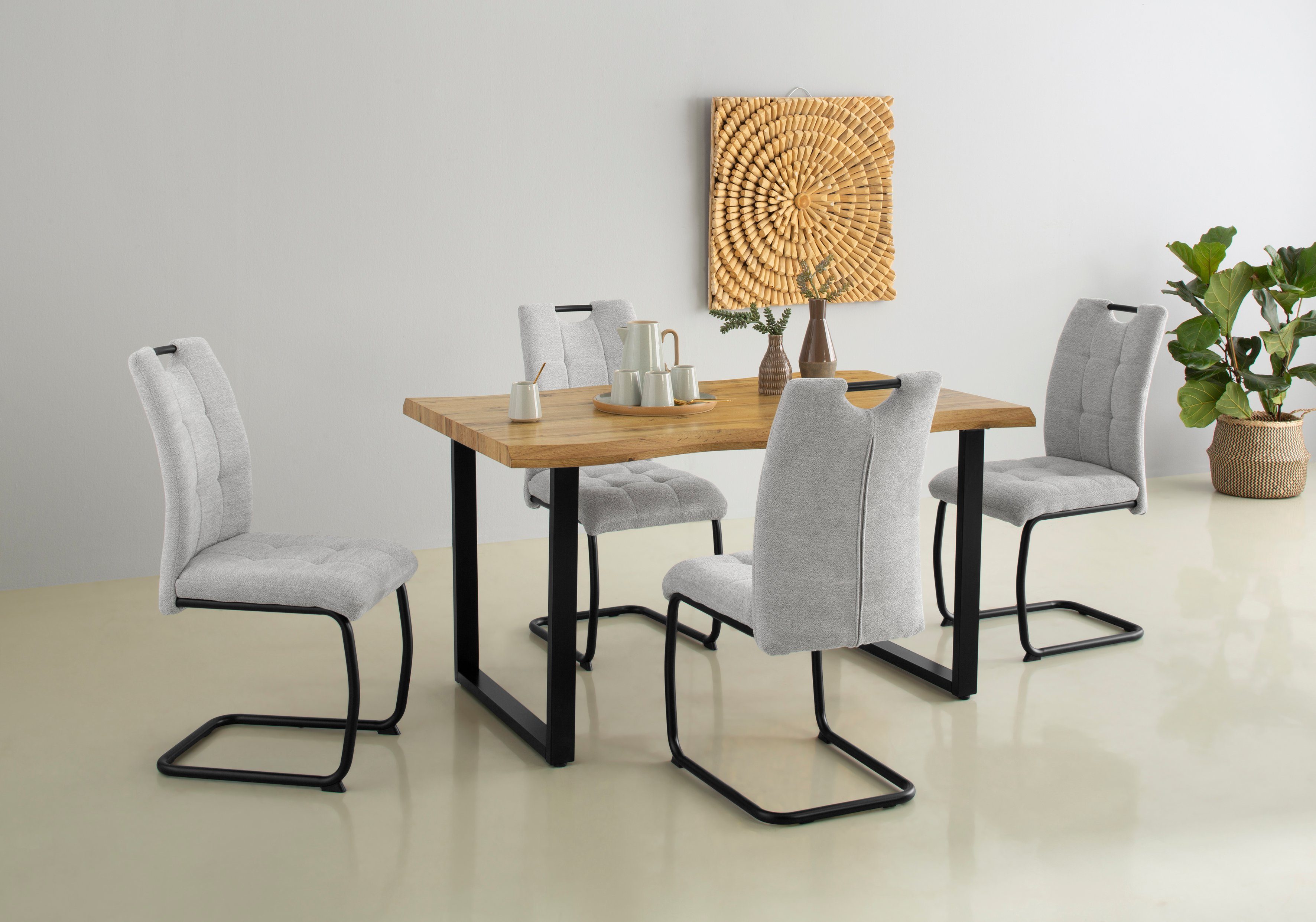 HELA Vrijdragende stoel LEONA eetkamerstoel Keukenstoel, voor de eettafel, in teddy-look (set)