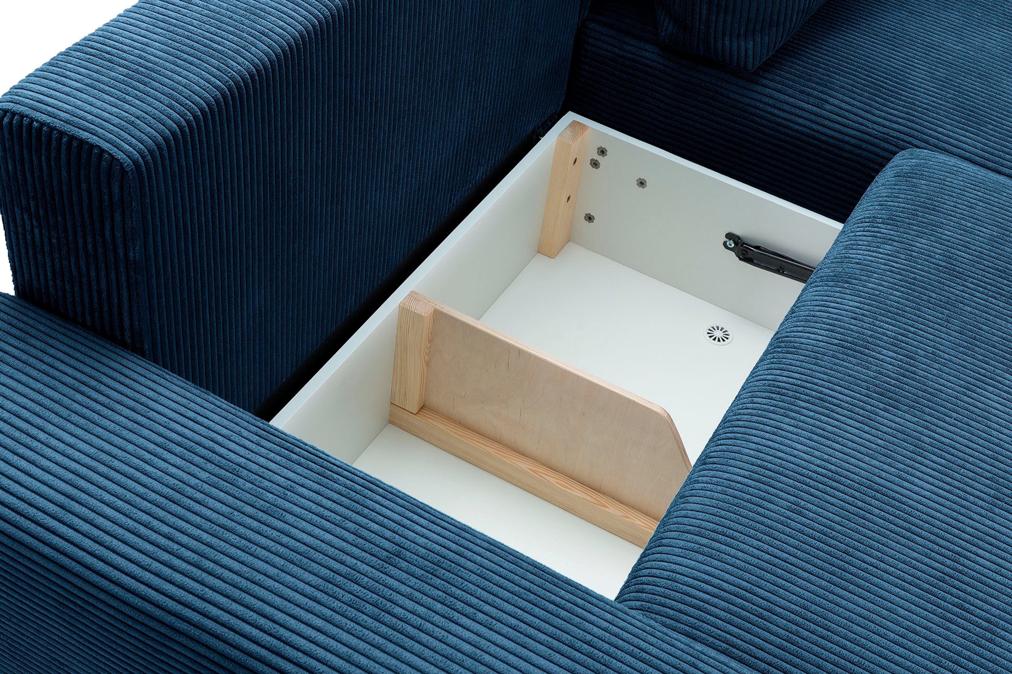exxpo - sofa fashion Hoekbank Orinoko, actueel design en hoog zitcomfort, L-vorm inclusief bedfunctie en bedlade, mooie kleuren in trendy cord