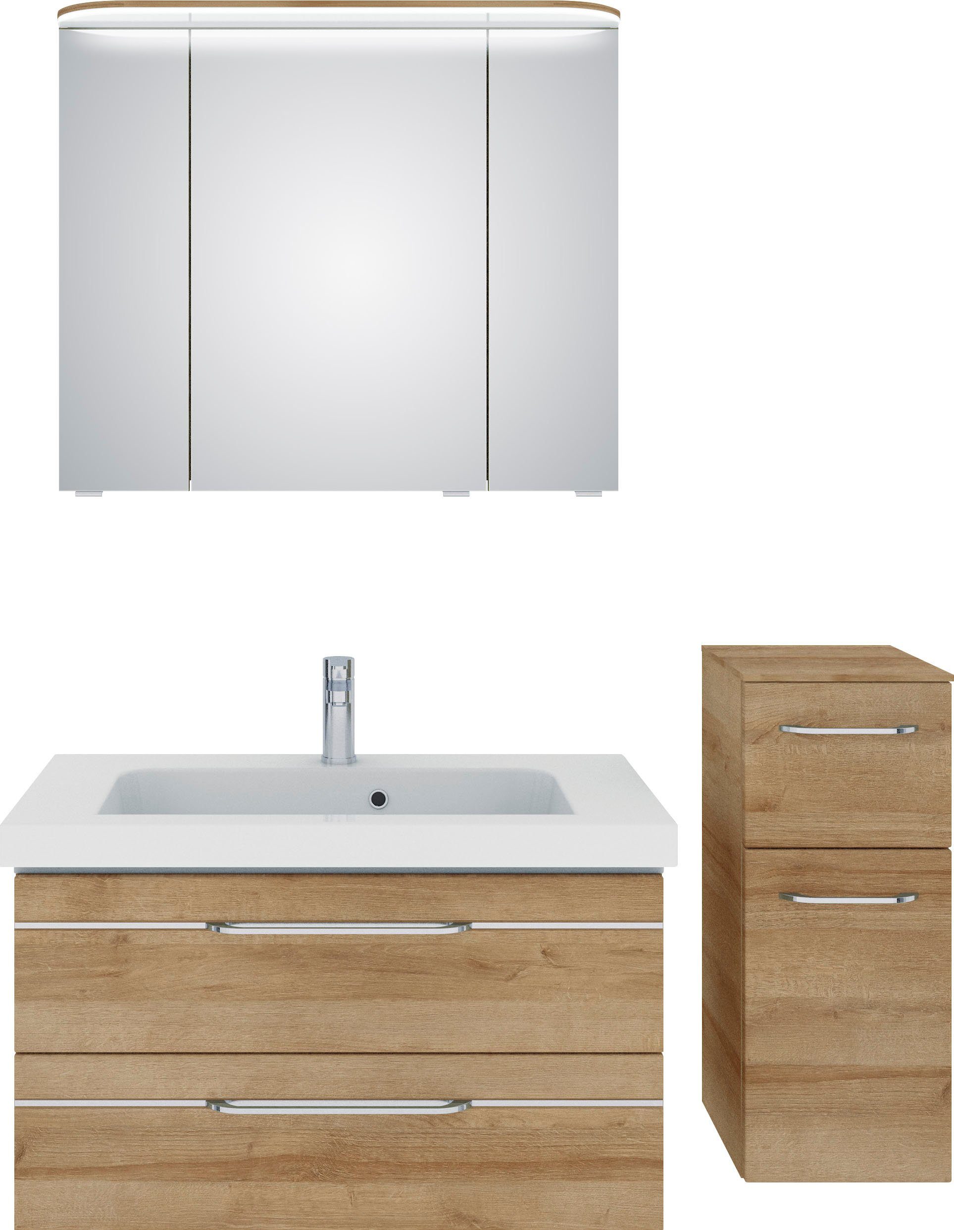 Saphir Badkamerserie Balto Sprint 3-teilig, Mineralmarmor-Waschtisch mit LED-Spiegelschrank