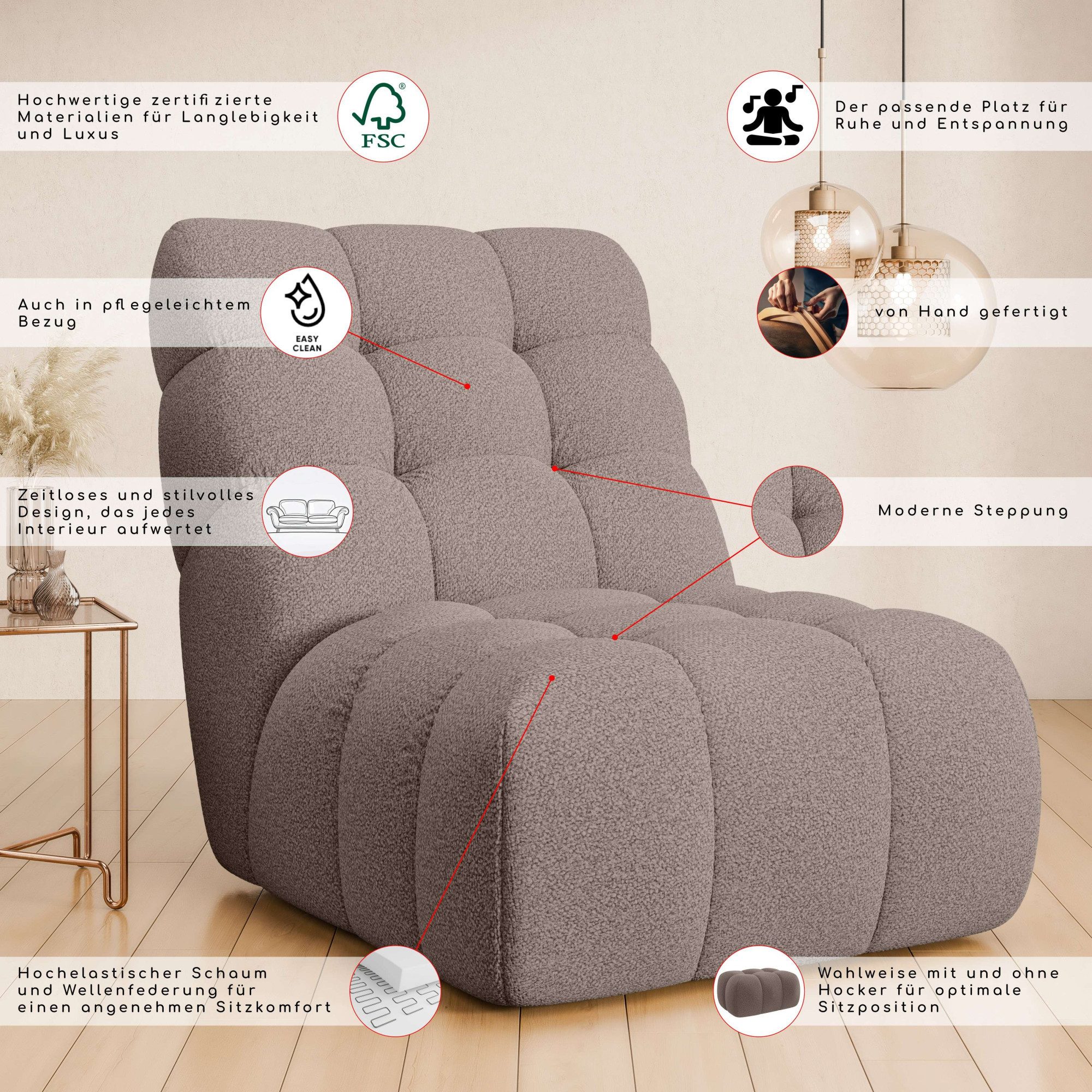 Guido Maria Kretschmer Home&Living Fauteuil AURELIAN, loveseat XXL, leesstoel, grote stoel met golfondersteuning, velours, fijne structuur, grove structuur