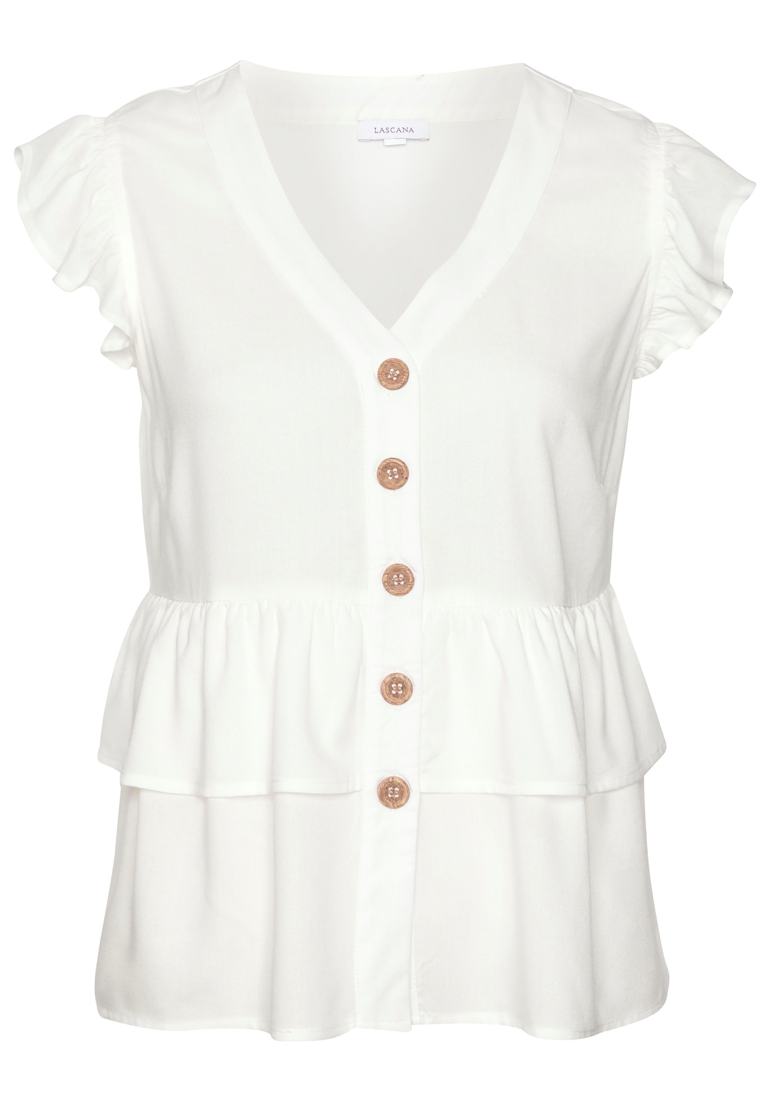 Lascana Blouse met ruches met korte mouwen zomerse blouse met knoopsluiting en volant