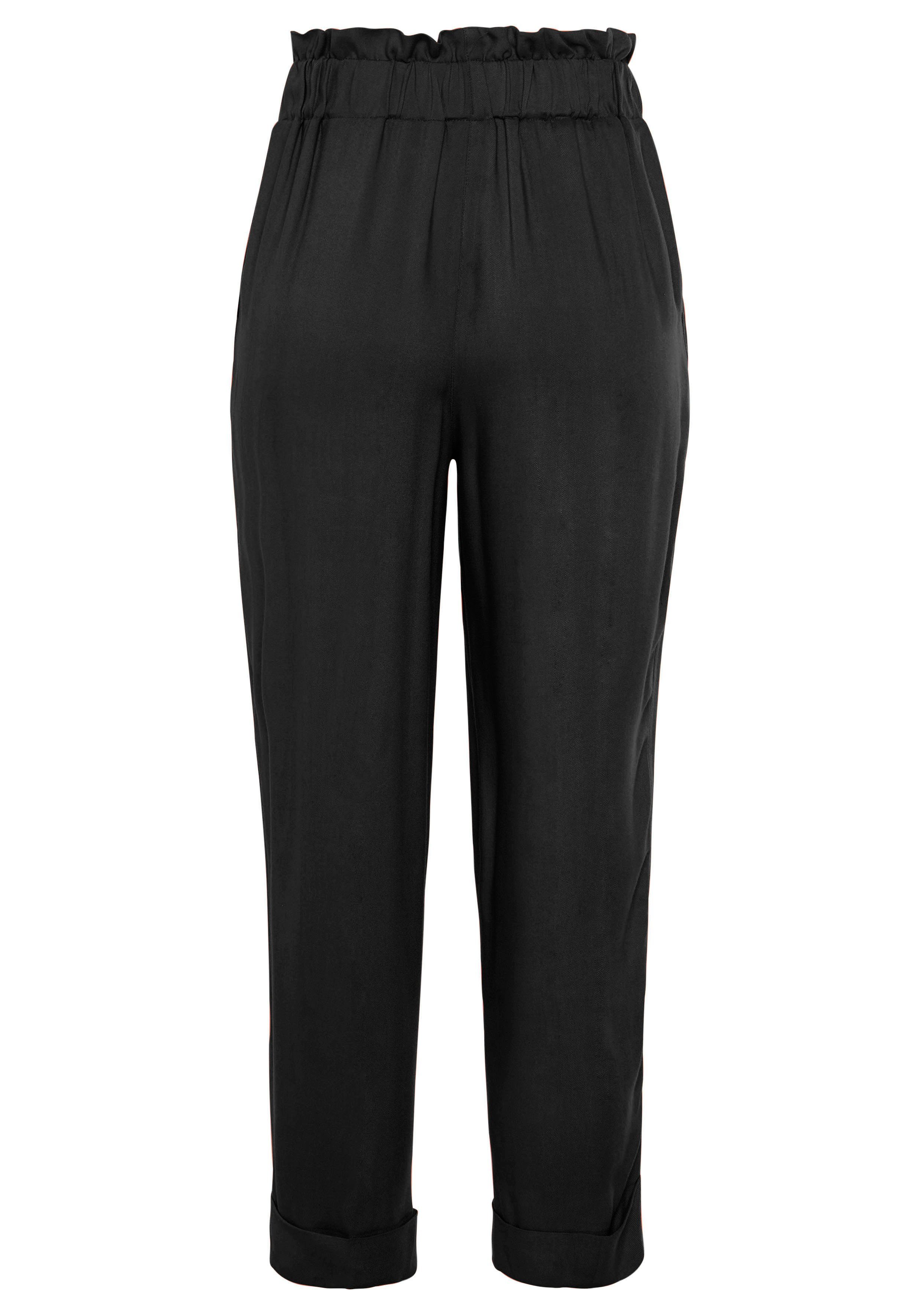 Lascana Paperbag-broek met sierknopen en elastische tailleband, stofbroek, opgerolde broekzoom