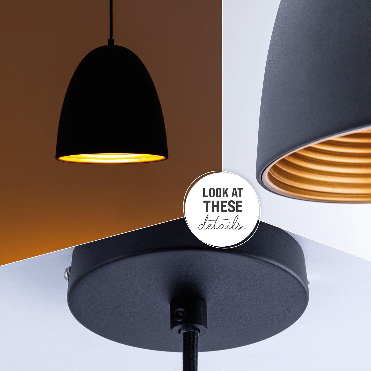 Paco Home Hanglamp JACK Keukenlamp hanglamp eetkamer Eettafellamp binnenin in goudkleur wit