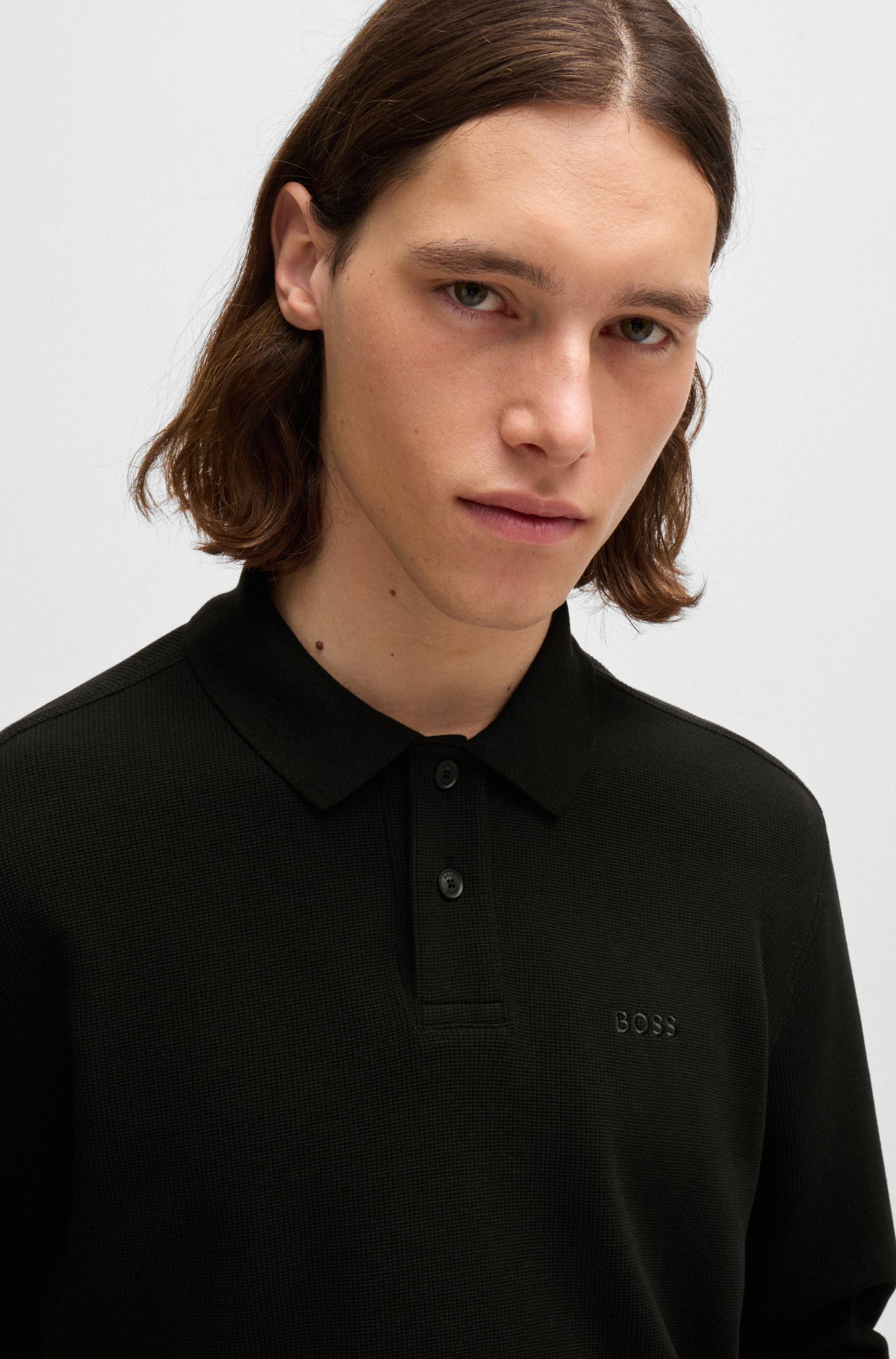 Boss Orange Poloshirt Petempestolong met knoopsluiting