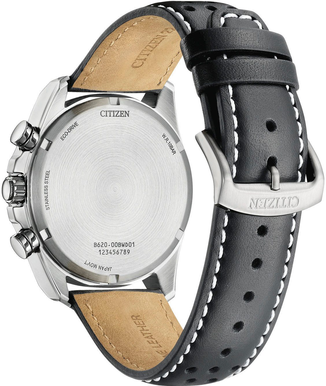 Citizen Chronograaf Polshorloge, solar, herenhorloge, leren band, analoog, dag, stopwatchfunctie