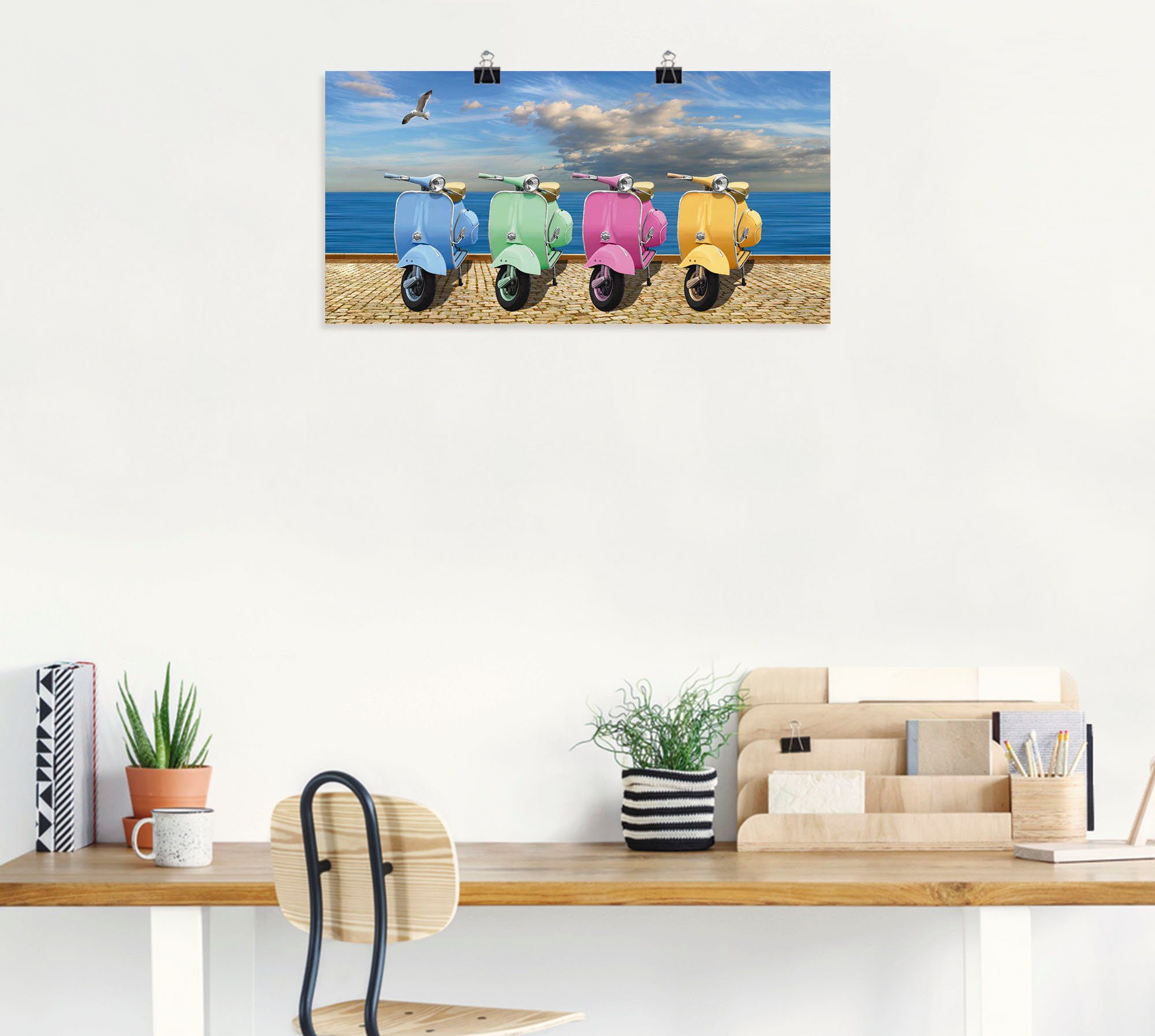 Artland Artprint Vespa-scooter in bonte kleuren als artprint op linnen, poster in verschillende formaten maten