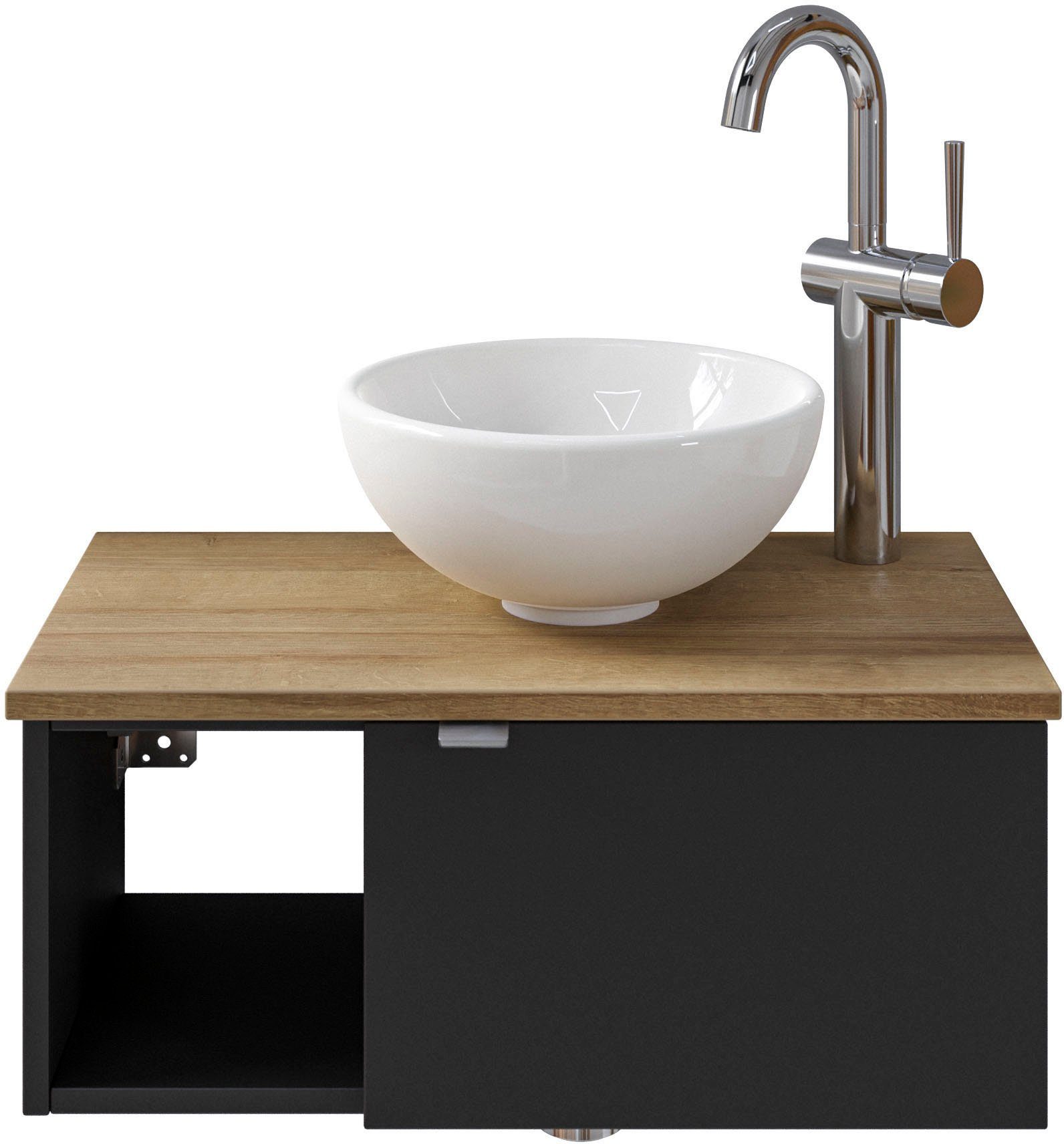 Saphir Wastafelonderkast Serie 6915 wastafel met onderkast voor gastenbadkamer, tweede toilet (3-delig) wastafelmeubels zwart