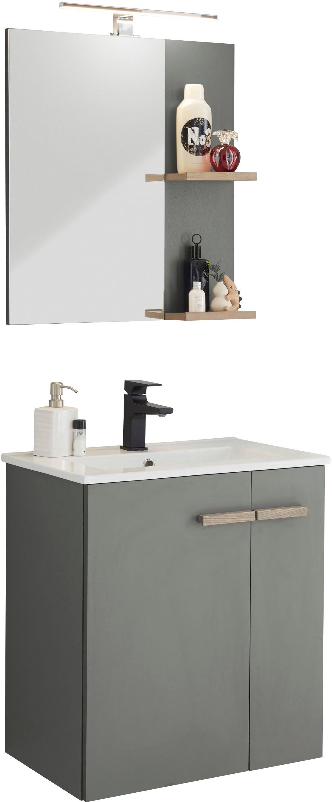Places of Style Badkamerserie Solid Breedte 60 cm, wastafelonderkast met inbouw-wasbak, spiegel, opbouwarmatuur (2-delig)