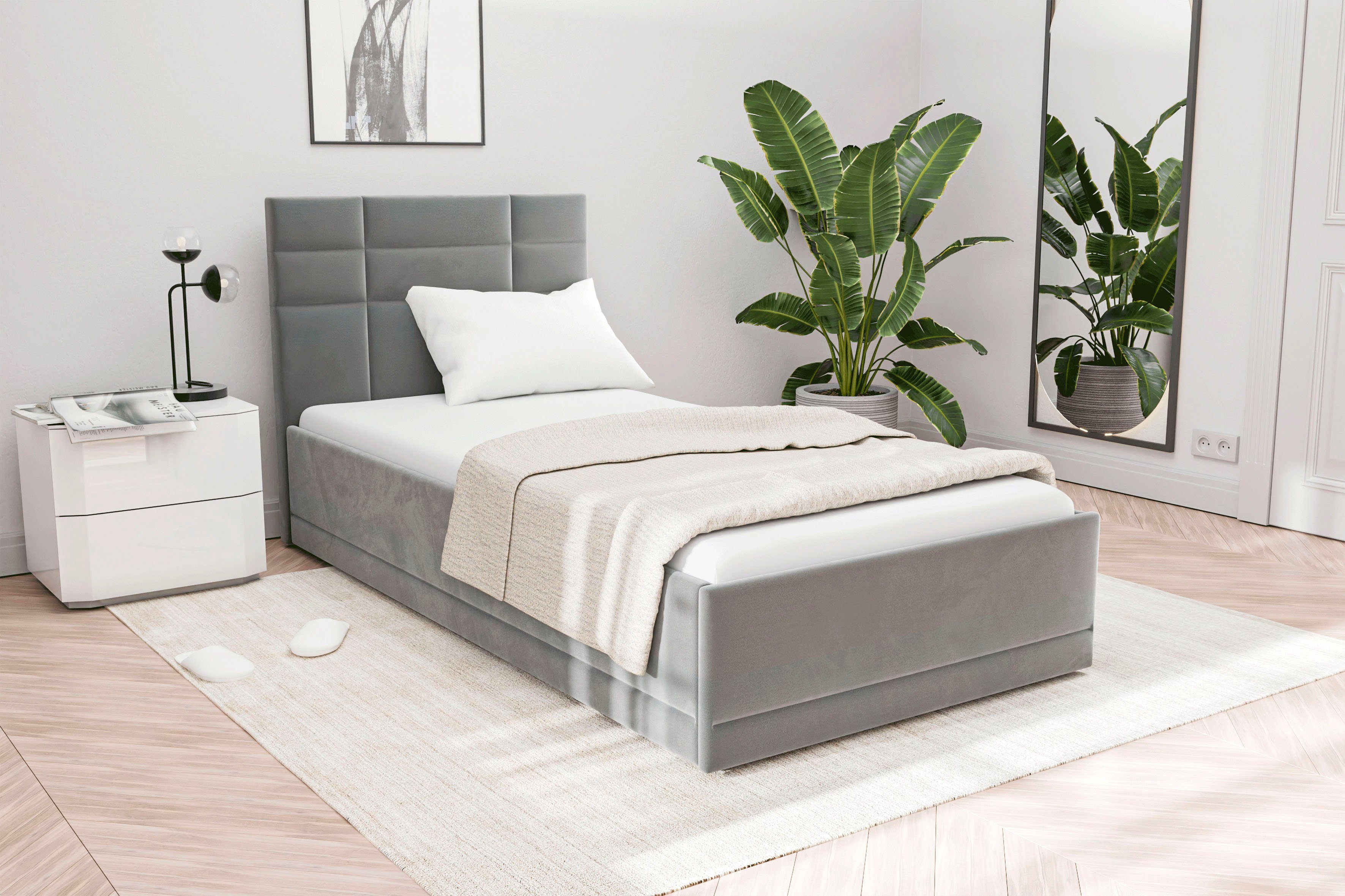 Westfalia Polsterbetten Gestoffeerd bed Praag keuze uit 3 matrastypes, met of zonder bedlade bedden maat 100 cm x 210 cm grijs