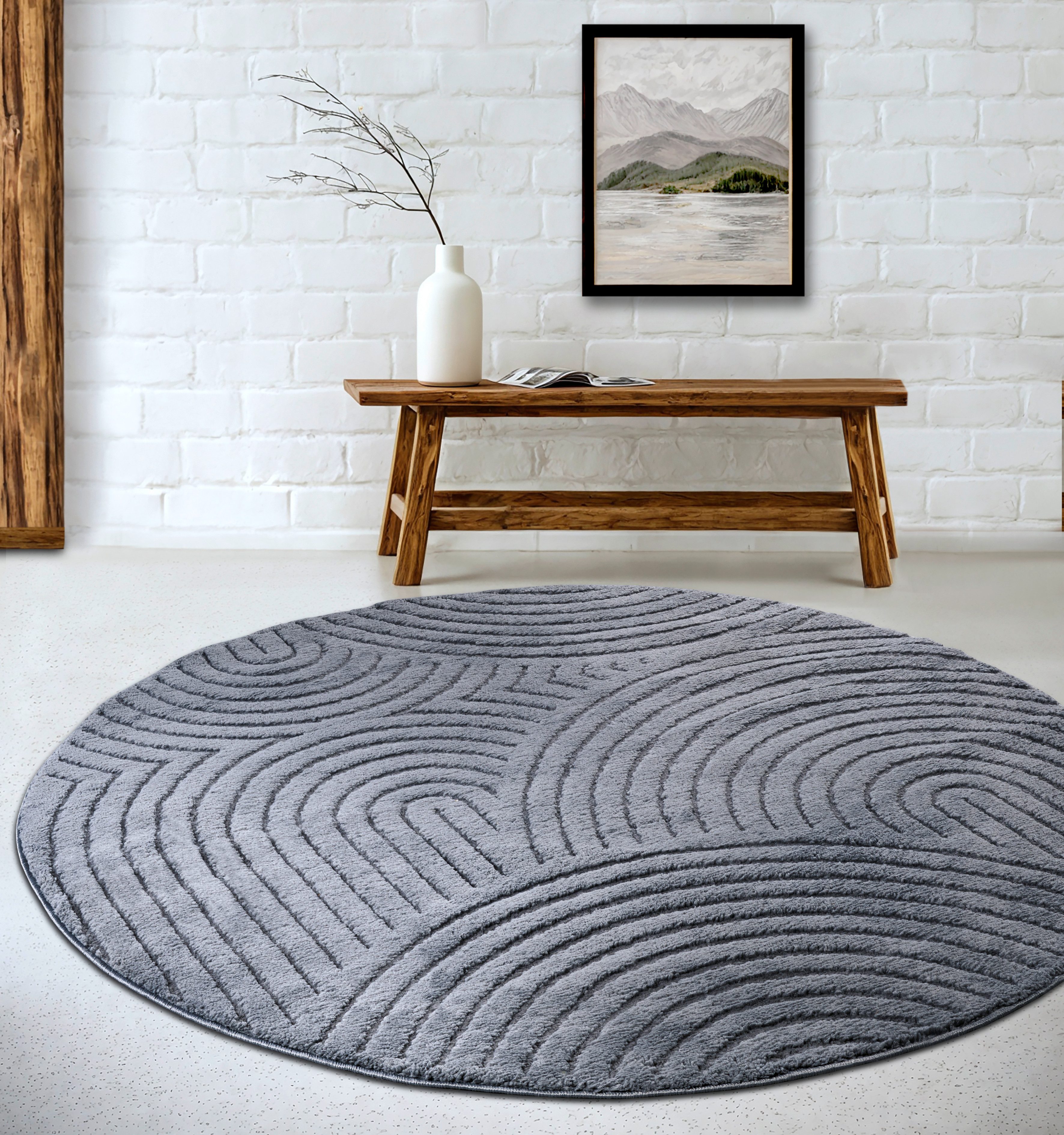 ELLE DECORATION Design-vloerkleed Cosy Panglao, ook als rond tapijt verkrijgbaar uni laagpolig, hoog-laag structuur, modern, scandi, boho, woonkamer