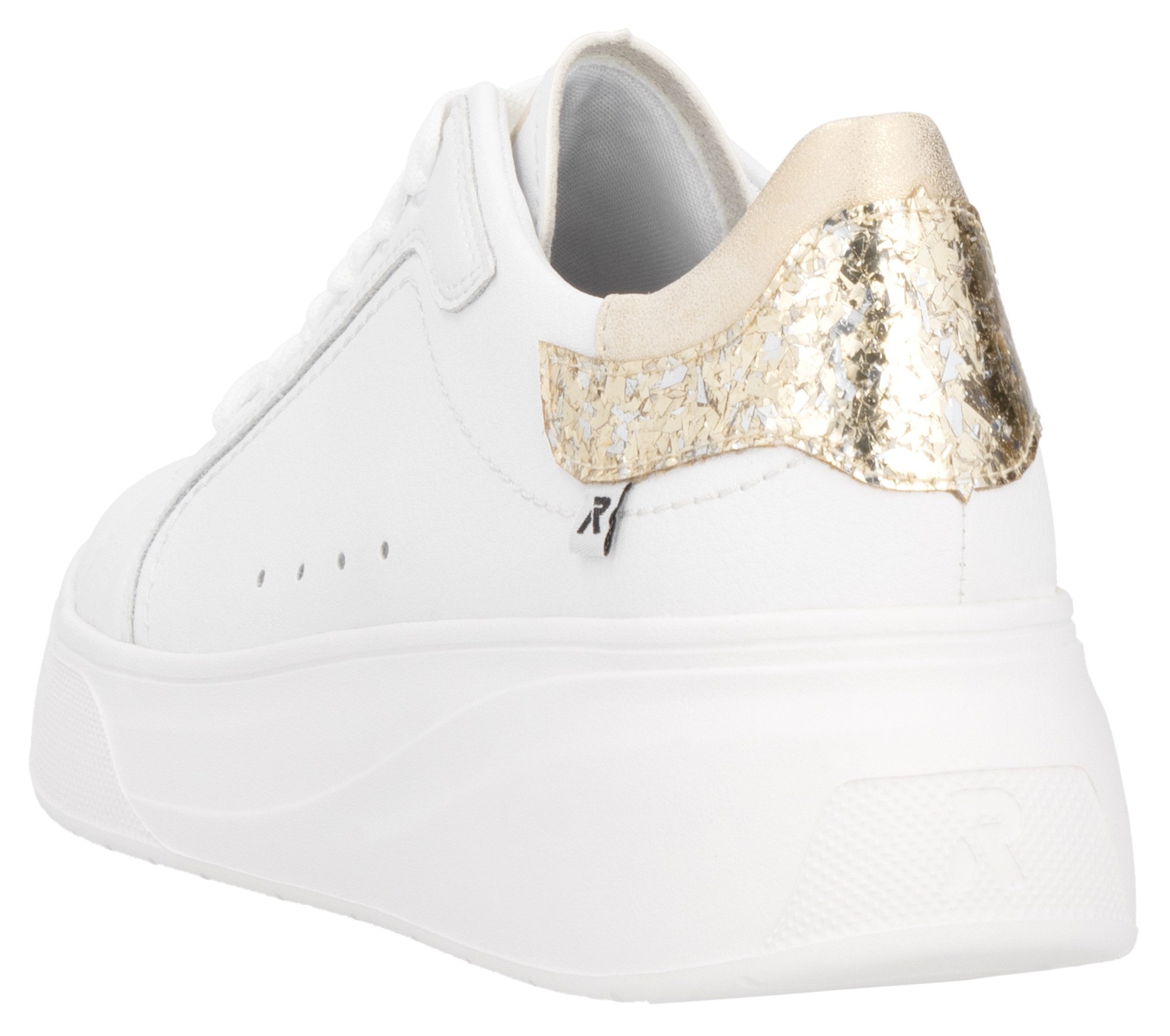 RIEKER Sport Plateausneakers , veterschoen, lage schoen, vrijetijdsschoen, metallic-accent op de hiel