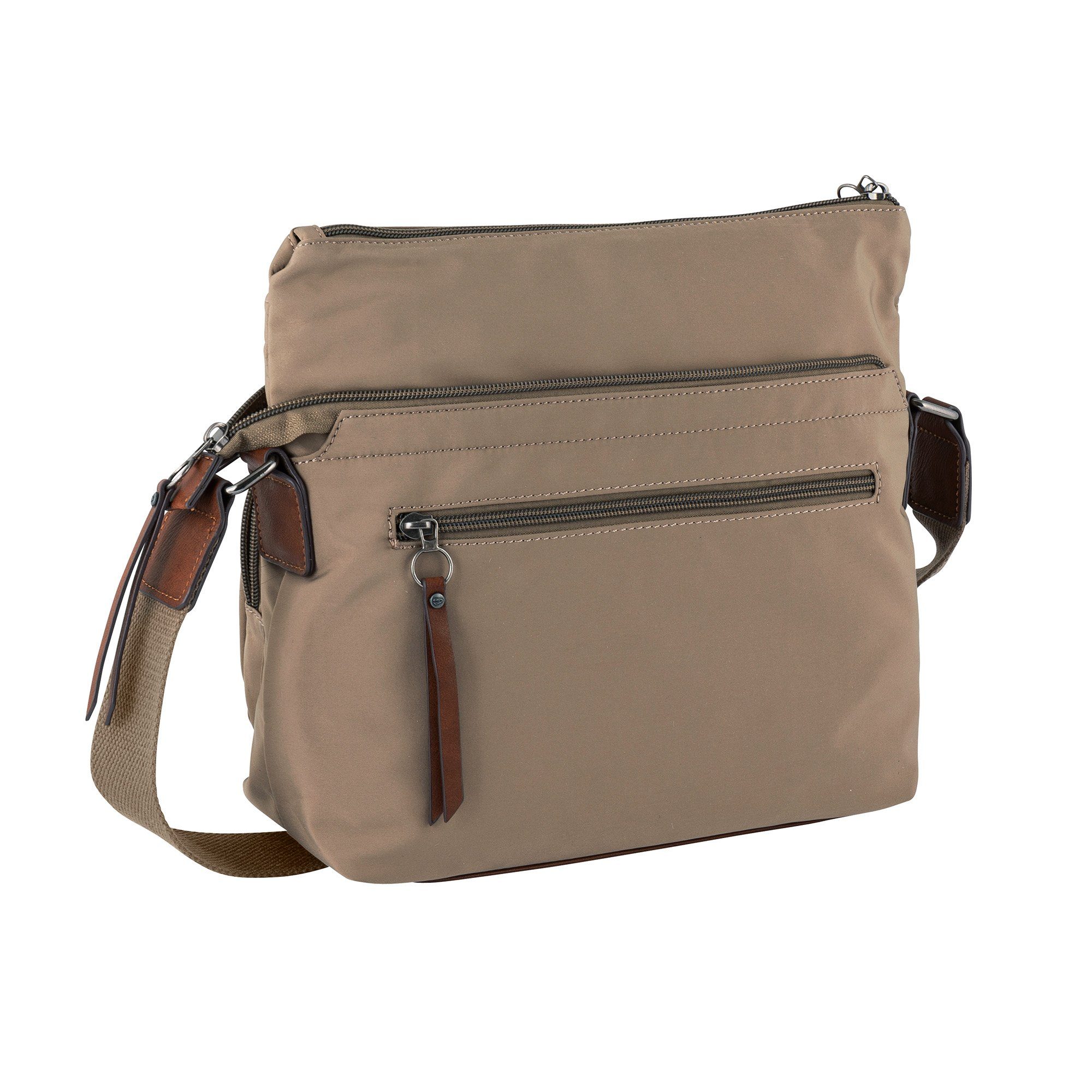 camel active Schoudertas Sky van licht robuust nylon met imitatieleer-applicaties, een blikvanger