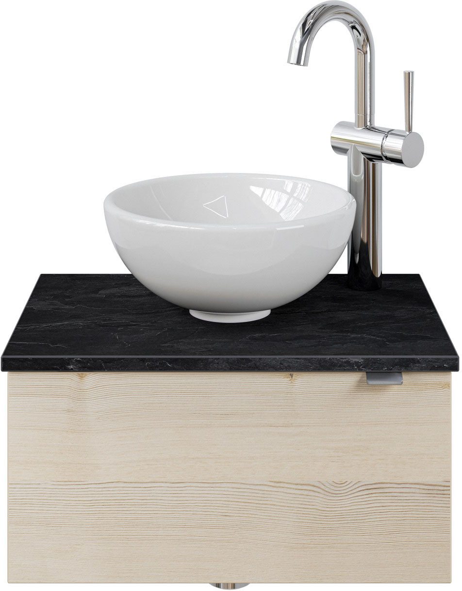 Saphir Wastafelonderkast Serie 6915 wastafel met onderkast voor gastenbadkamer, tweede toilet (3-delig) wastafelmeubels beige