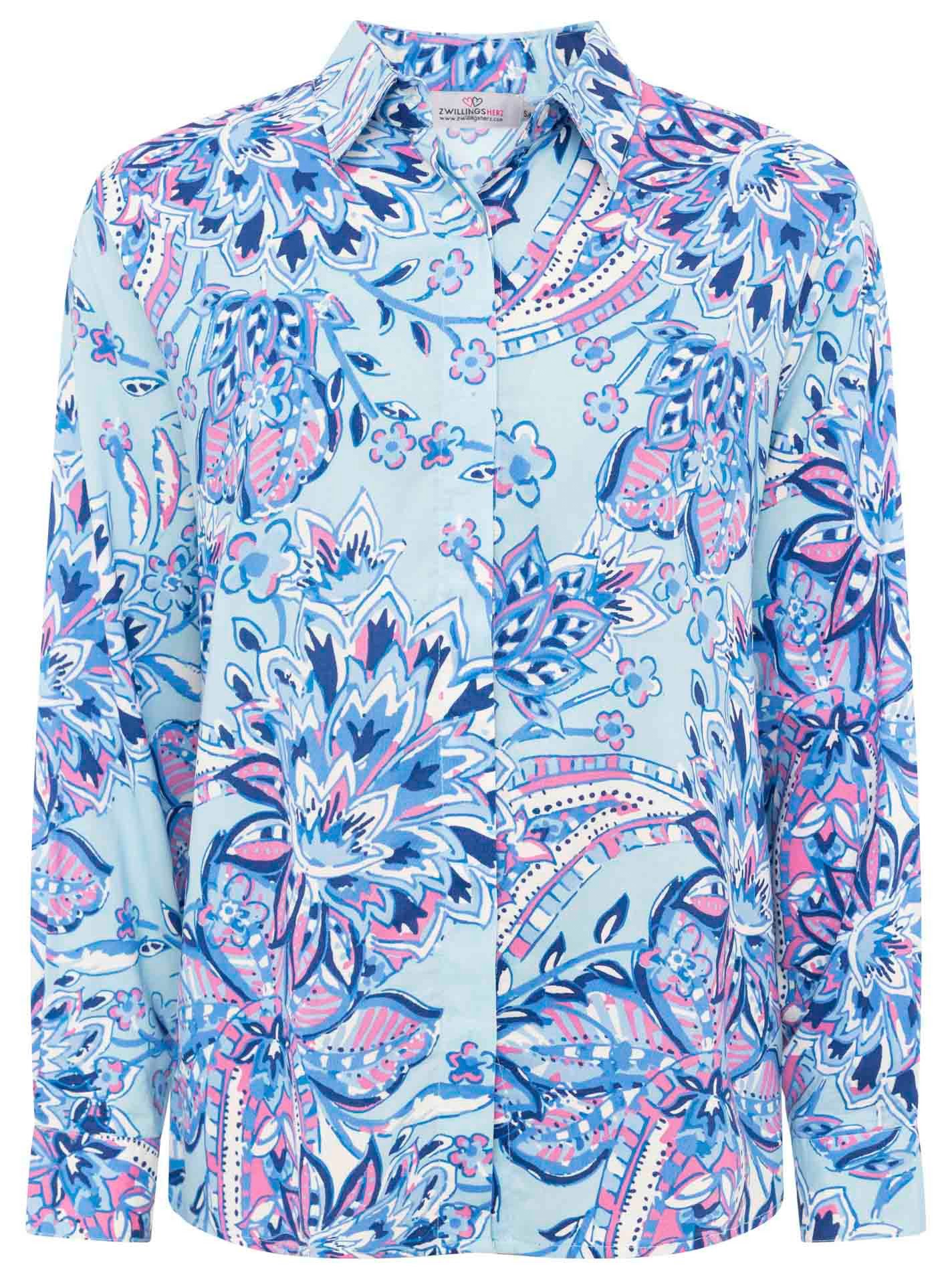 Zwillingsherz Shirtblouse Happy Paisley met blauwe paisley print