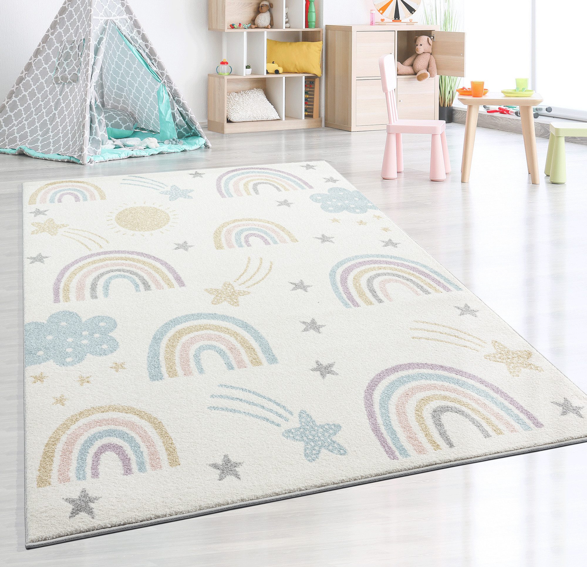 OTTO The carpet Vloerkleed Beat Kids Kids kinderkamer tapijt slijtvast en onderhoudsvriendelijk moderne vloerkleden maat 240 cm x 340 cm x 9 mm beige